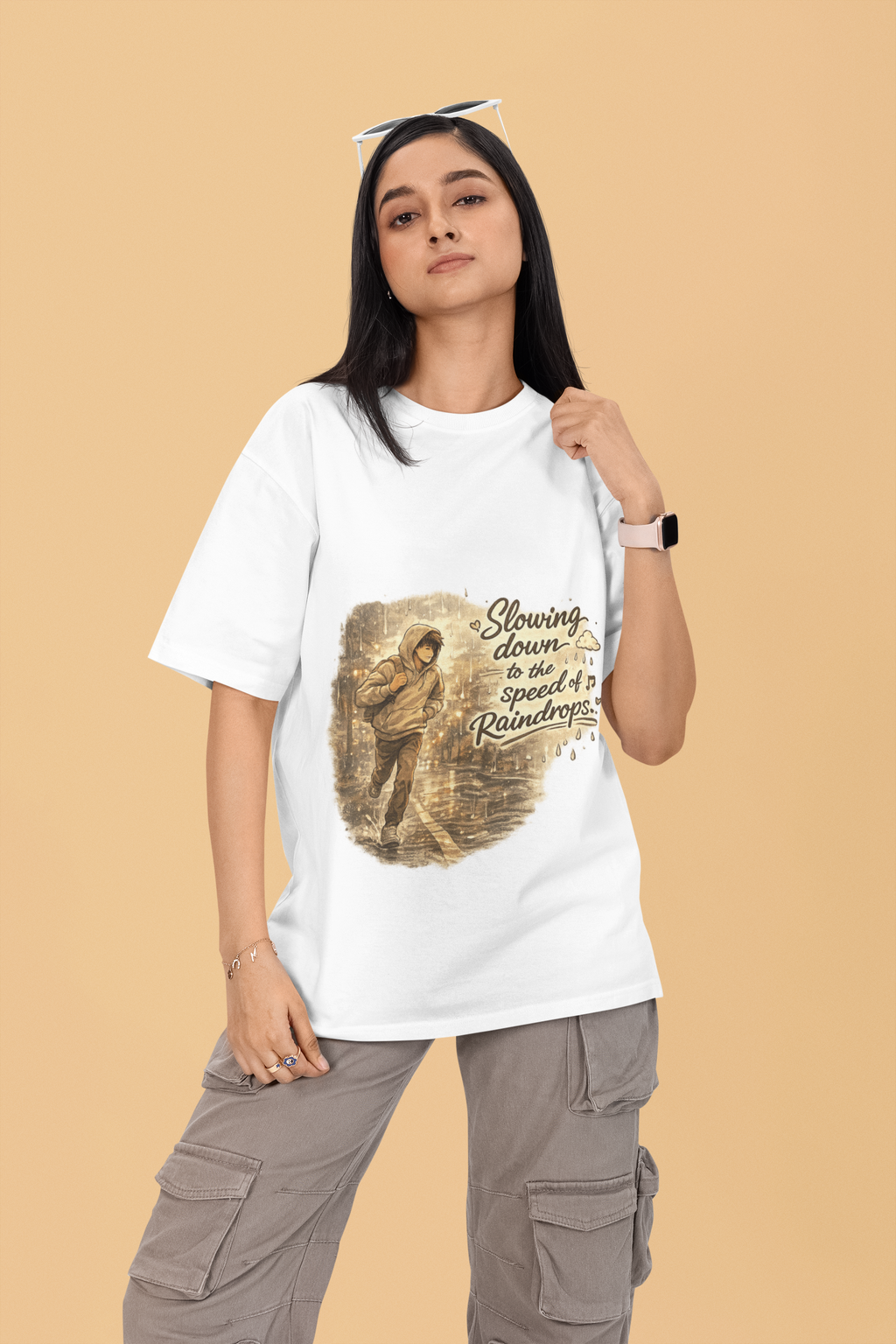 Snuggle Spot Slowing Down to the Speed of Raindrops Mixed Shade Unisex Terry Oversized T-Shirt