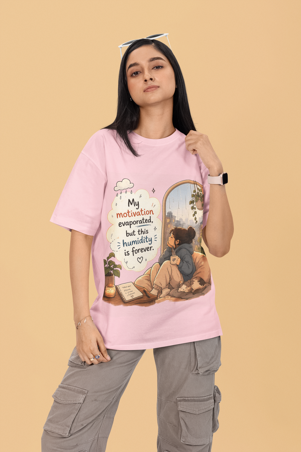 Snuggle Spot My Motivation Evaporated Mixed Shade Unisex Terry Oversized T-Shirt