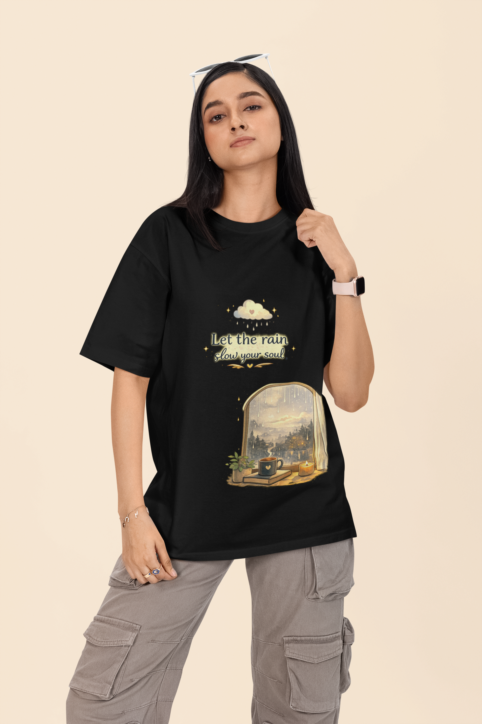 Snuggle Spot Let the rain Slow Your Soul Darker Shade Unisex Oversized T-Shirt