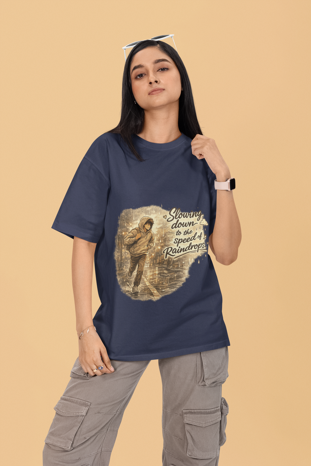 Snuggle Spot Slowing Down to the Speed of Raindrops Mixed Shade Unisex Terry Oversized T-Shirt