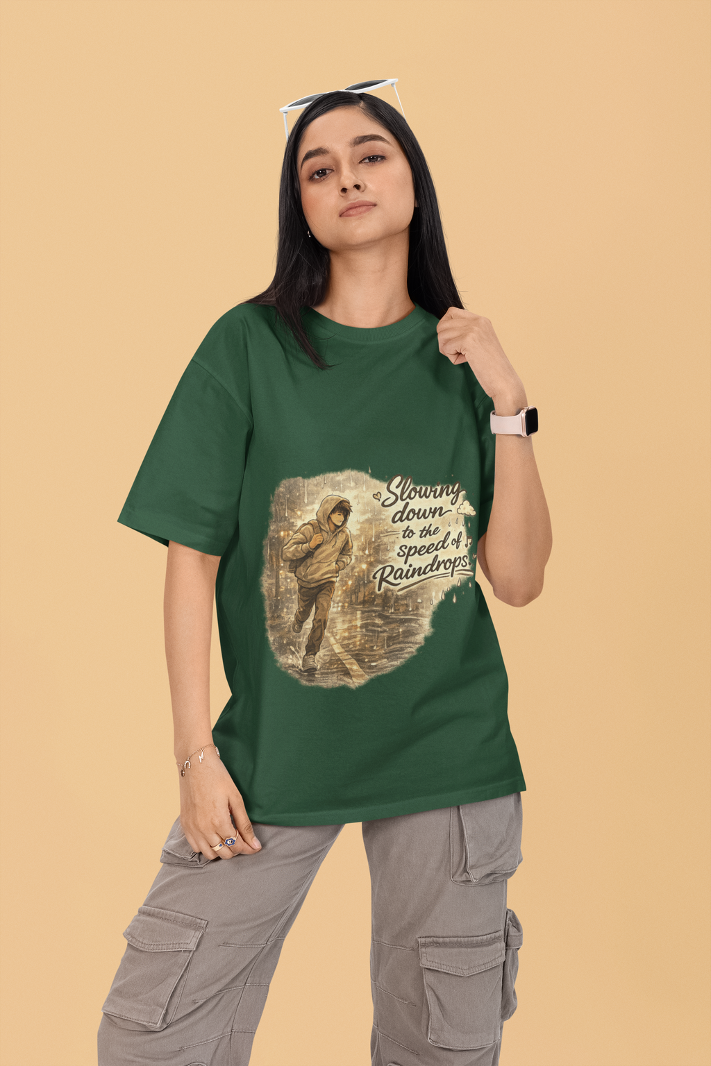 Snuggle Spot Slowing Down to the Speed of Raindrops Mixed Shade Unisex Terry Oversized T-Shirt