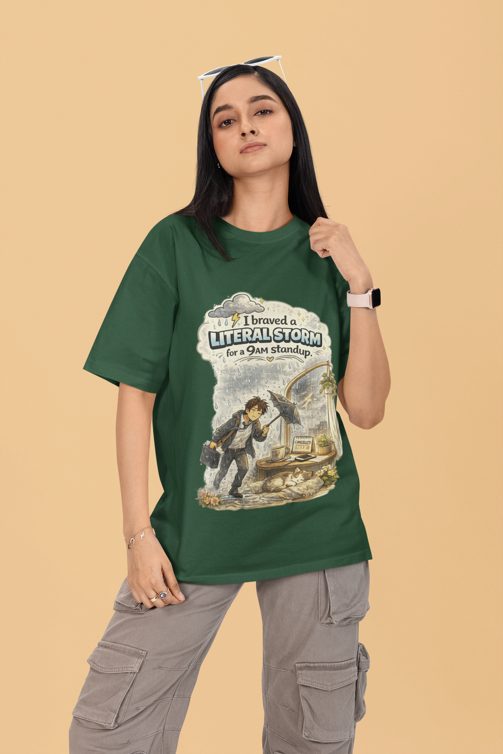 Snuggle Spot I braved a Literal Storm Mixed Shade Mixed Shade Unisex Oversized T-Shade