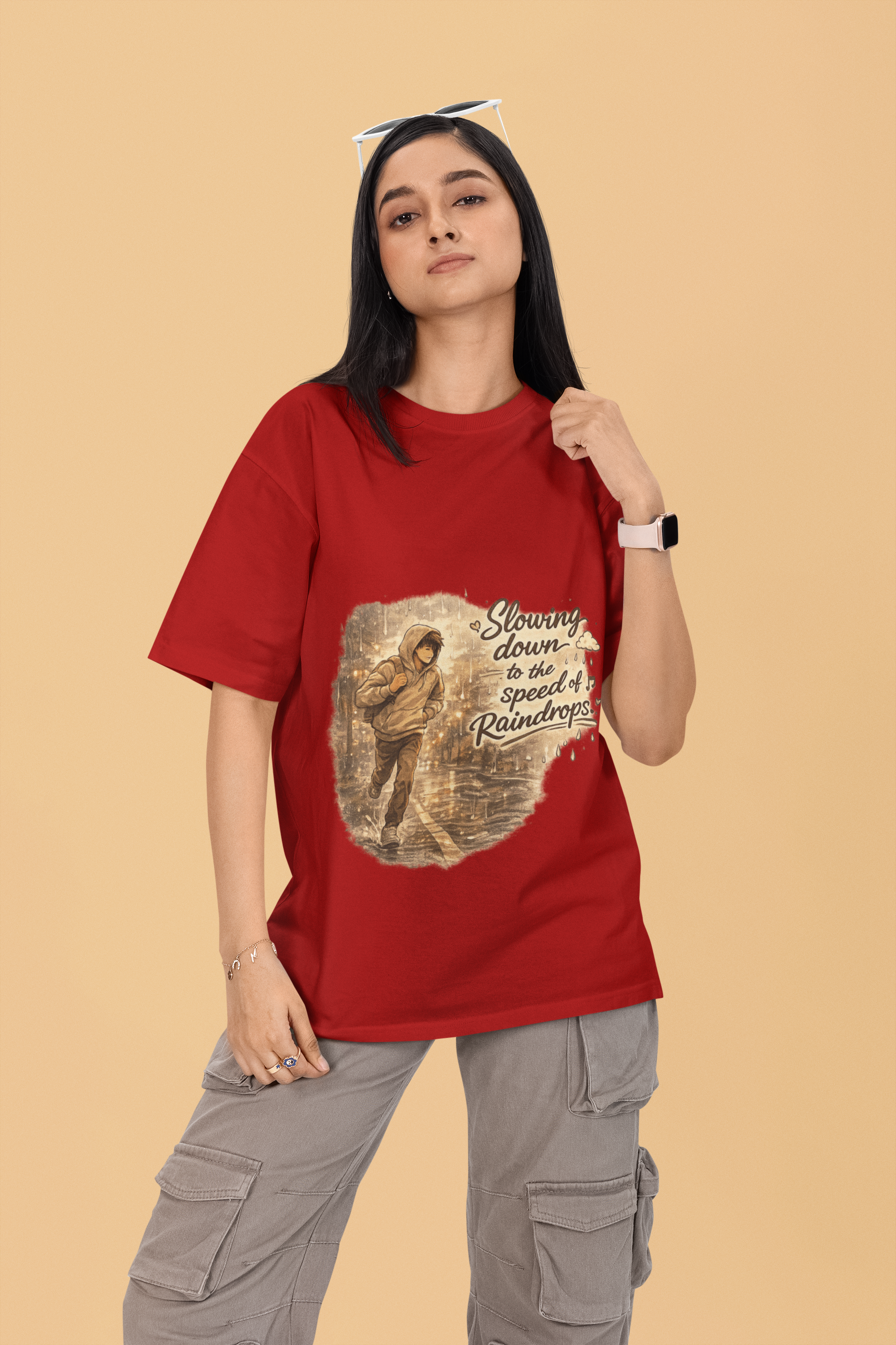 Snuggle Spot Slowing Down to the Speed of Raindrops Mixed Shade Unisex Terry Oversized T-Shirt