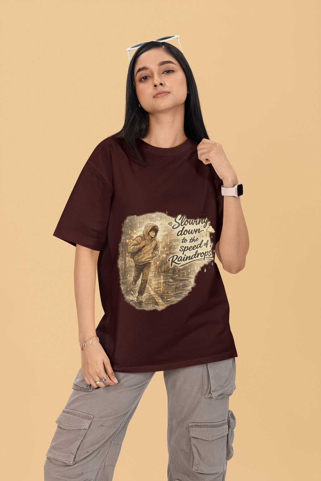 Snuggle Spot Slowing Down to the Speed of Raindrops Mixed Shade Unisex Terry Oversized T-Shirt