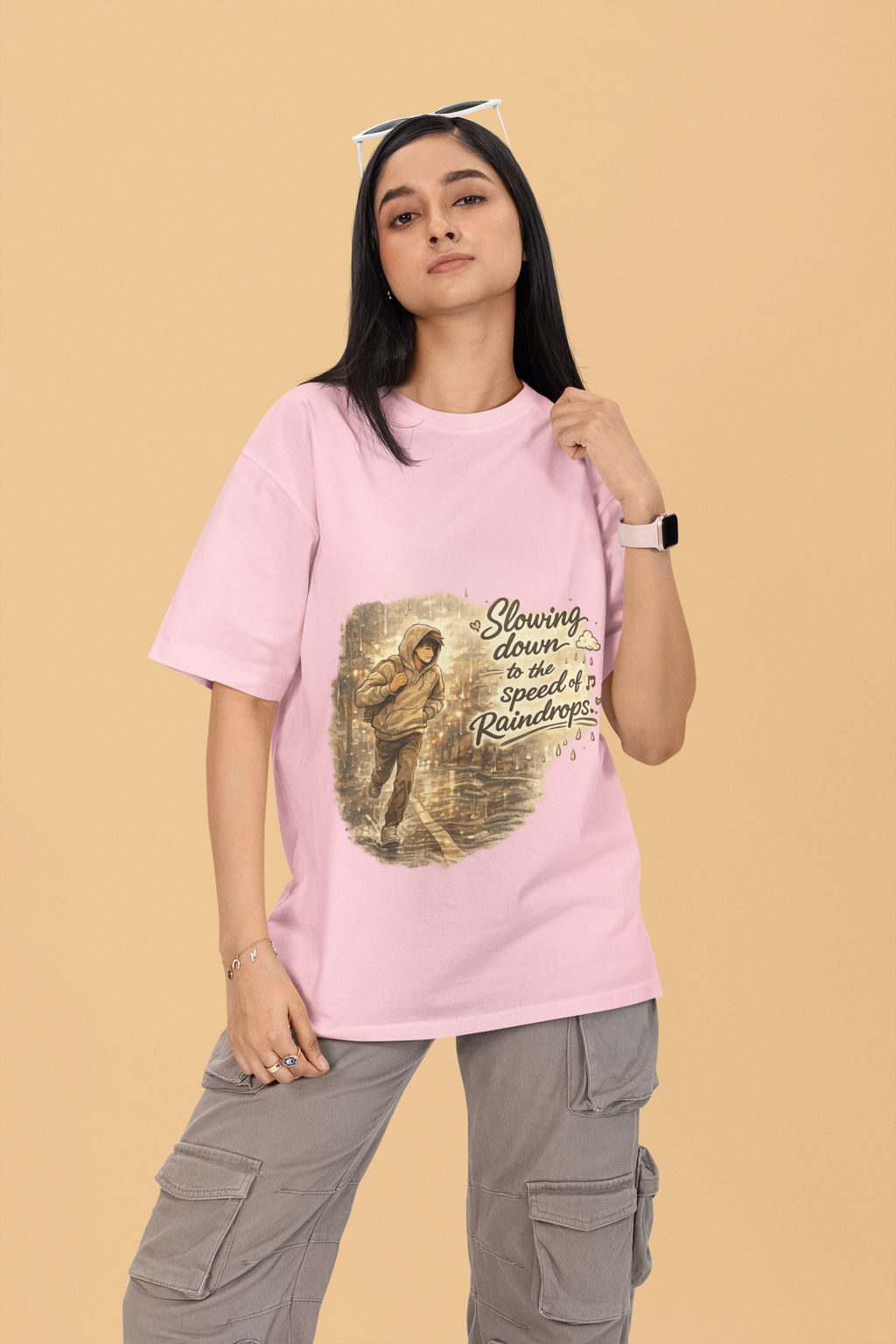 Snuggle Spot Slowing Down to the Speed of Raindrops Mixed Shade Unisex Terry Oversized T-Shirt