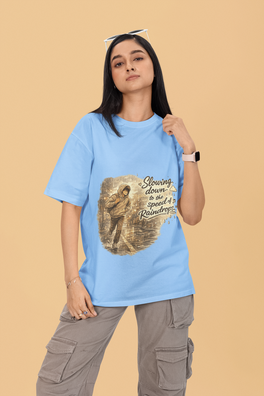 Snuggle Spot Slowing Down to the Speed of Raindrops Mixed Shade Unisex Terry Oversized T-Shirt