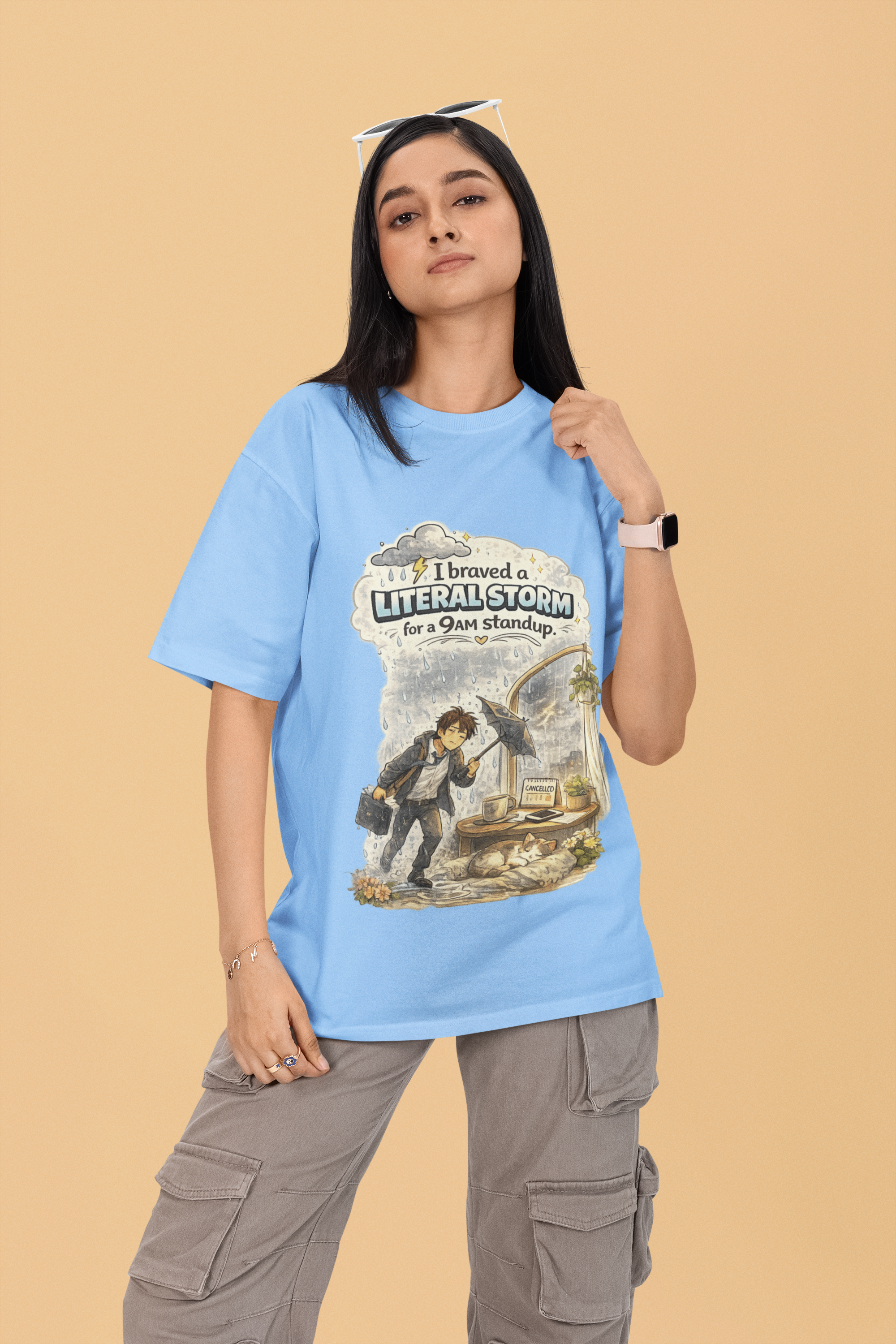 Snuggle Spot I braved a Literal Storm Mixed Shade Mixed Shade Unisex Oversized T-Shade