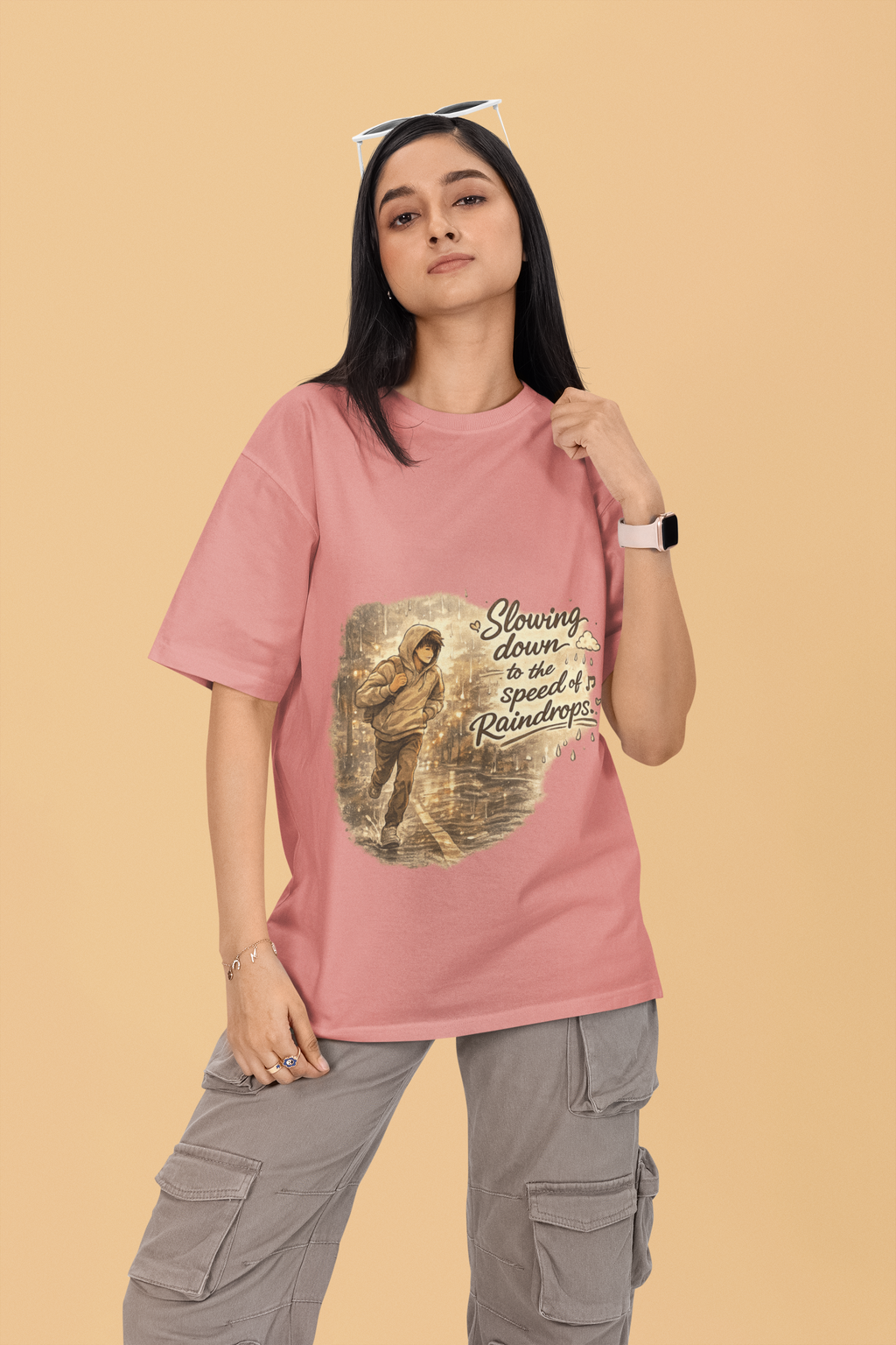 Snuggle Spot Slowing Down to the Speed of Raindrops Mixed Shade Unisex Terry Oversized T-Shirt