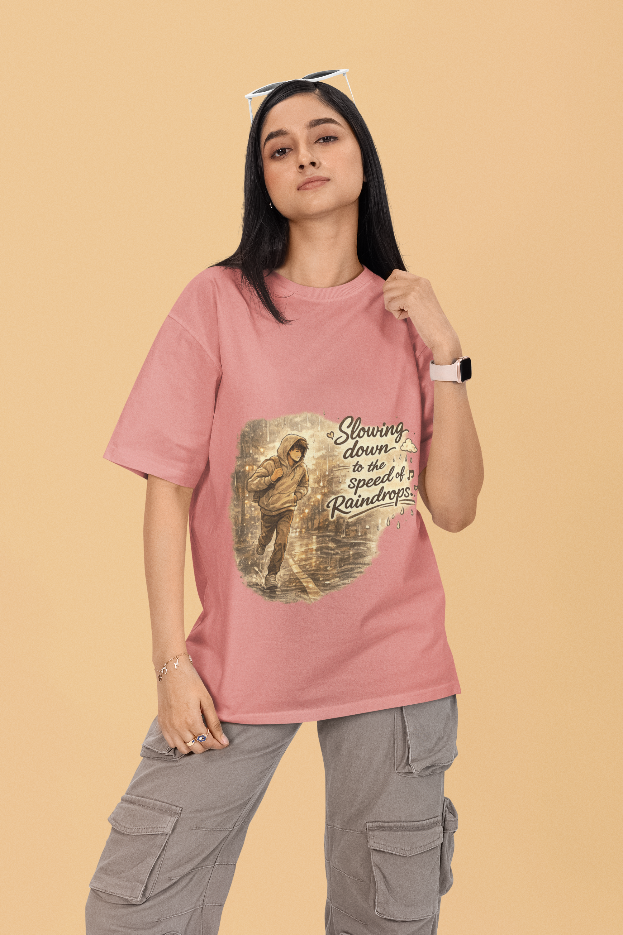 Snuggle Spot Slowing Down to the Speed of Raindrops Mixed Shade Unisex Terry Oversized T-Shirt