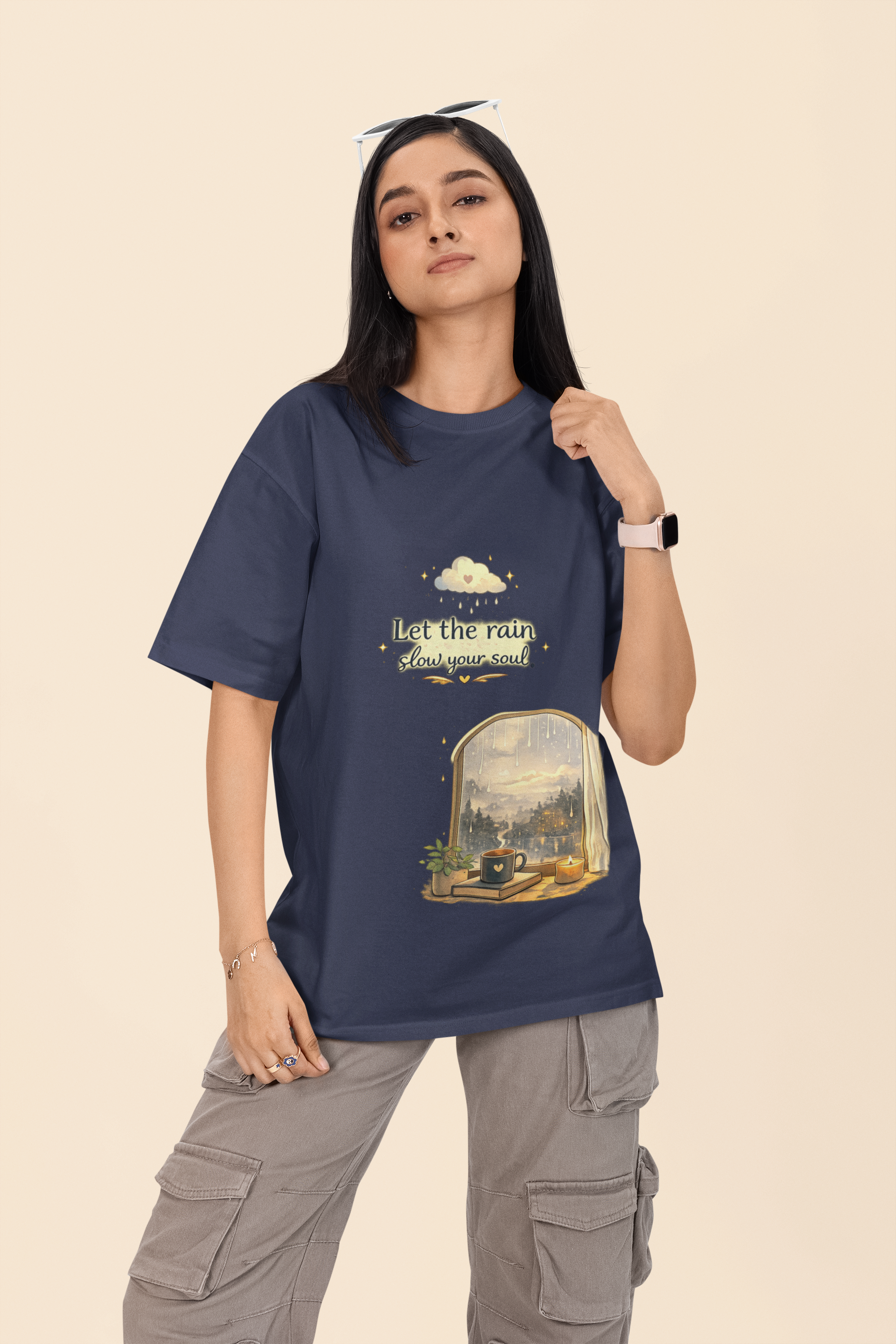 Snuggle Spot Let the rain Slow Your Soul Darker Shade Unisex Oversized T-Shirt