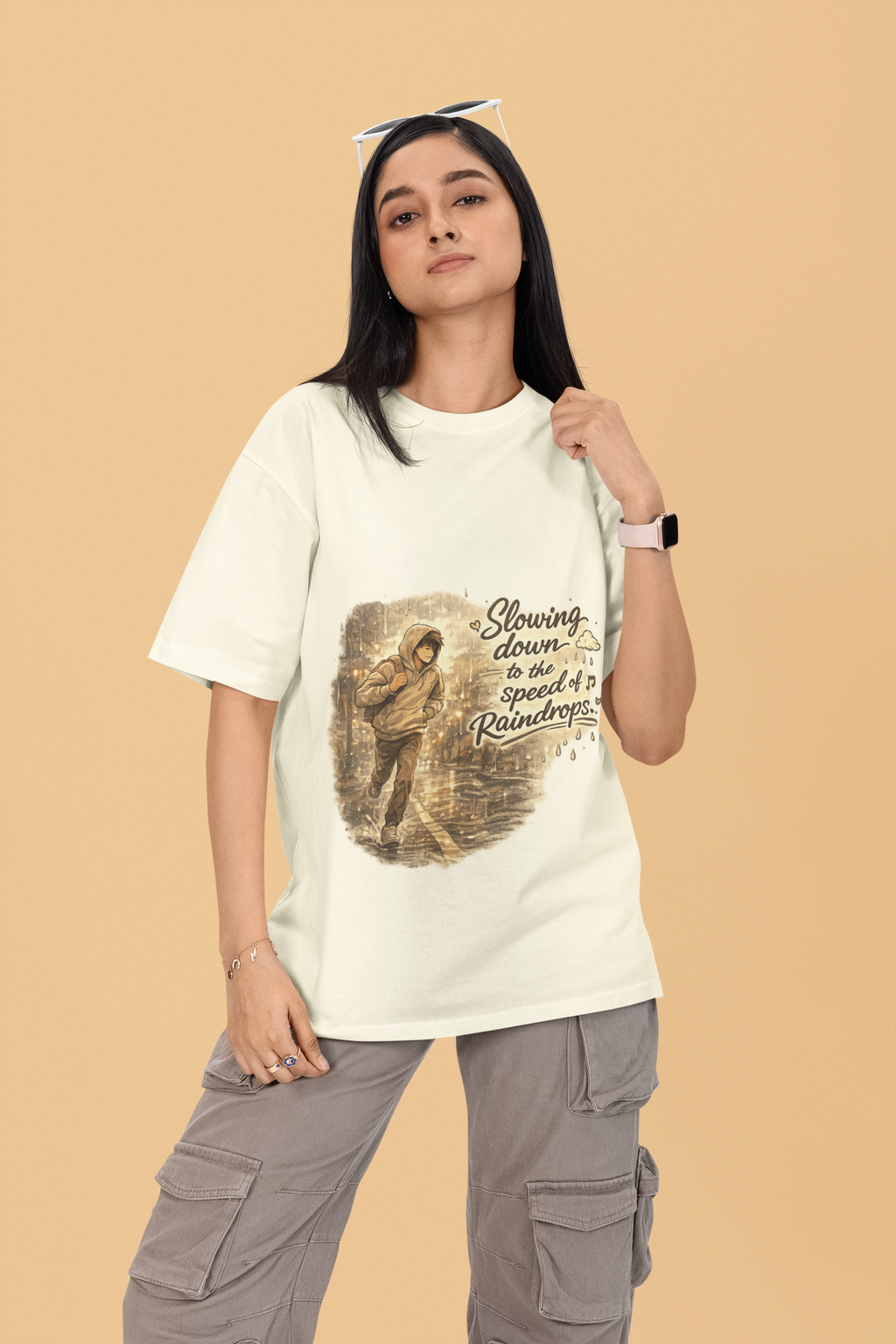 Snuggle Spot Slowing Down to the Speed of Raindrops Mixed Shade Unisex Terry Oversized T-Shirt