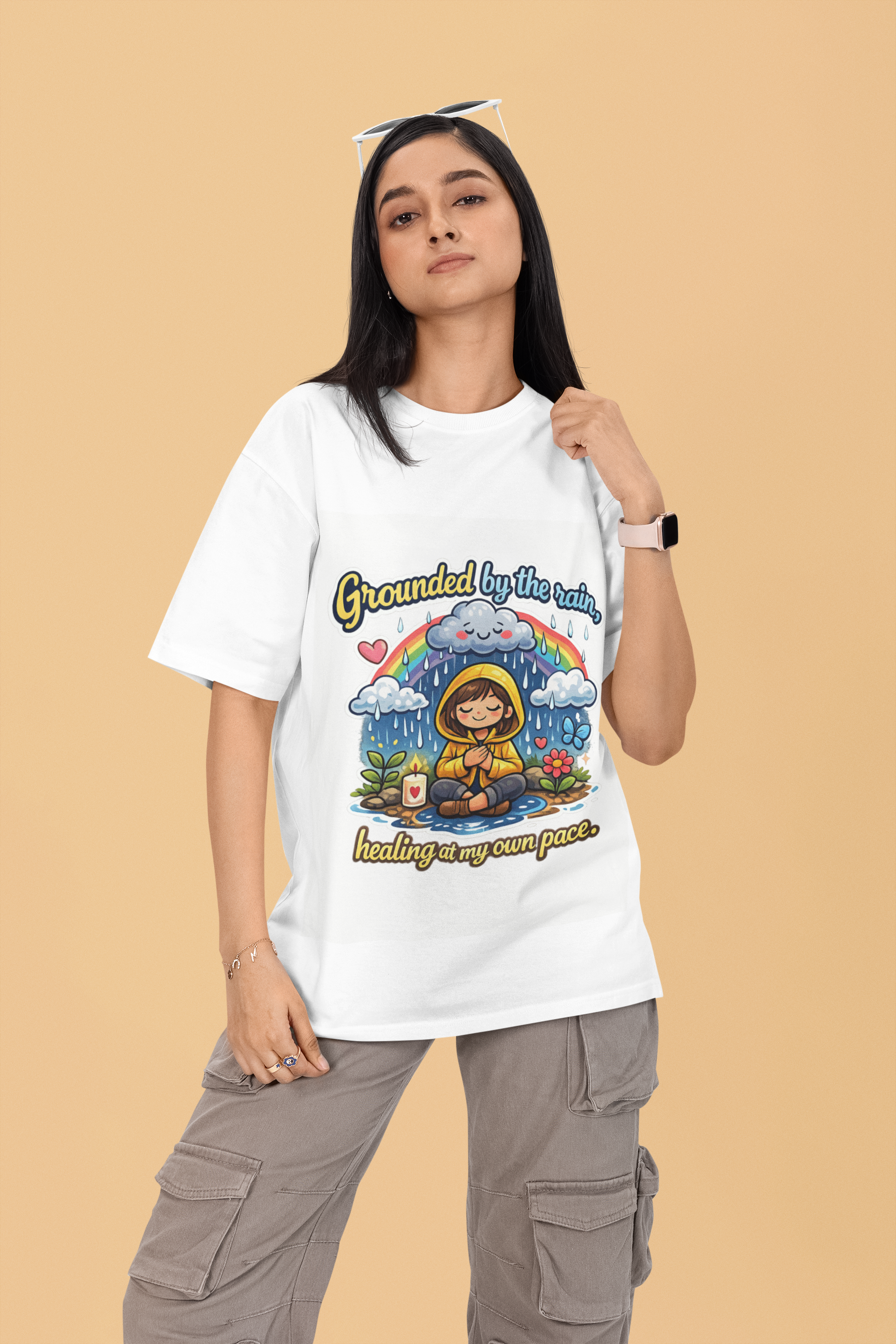 Snuggle Spot Grounded by the rain Mixed Shade Unisex Terry Oversized T-Shirt