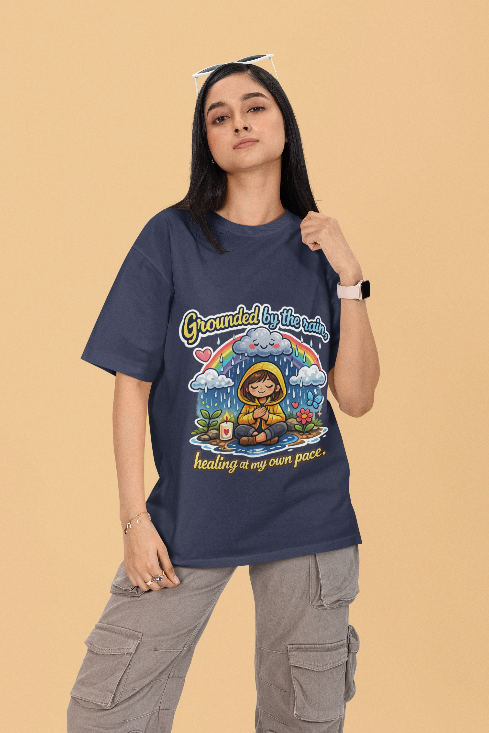 Snuggle Spot Grounded by the rain Mixed Shade Unisex Terry Oversized T-Shirt