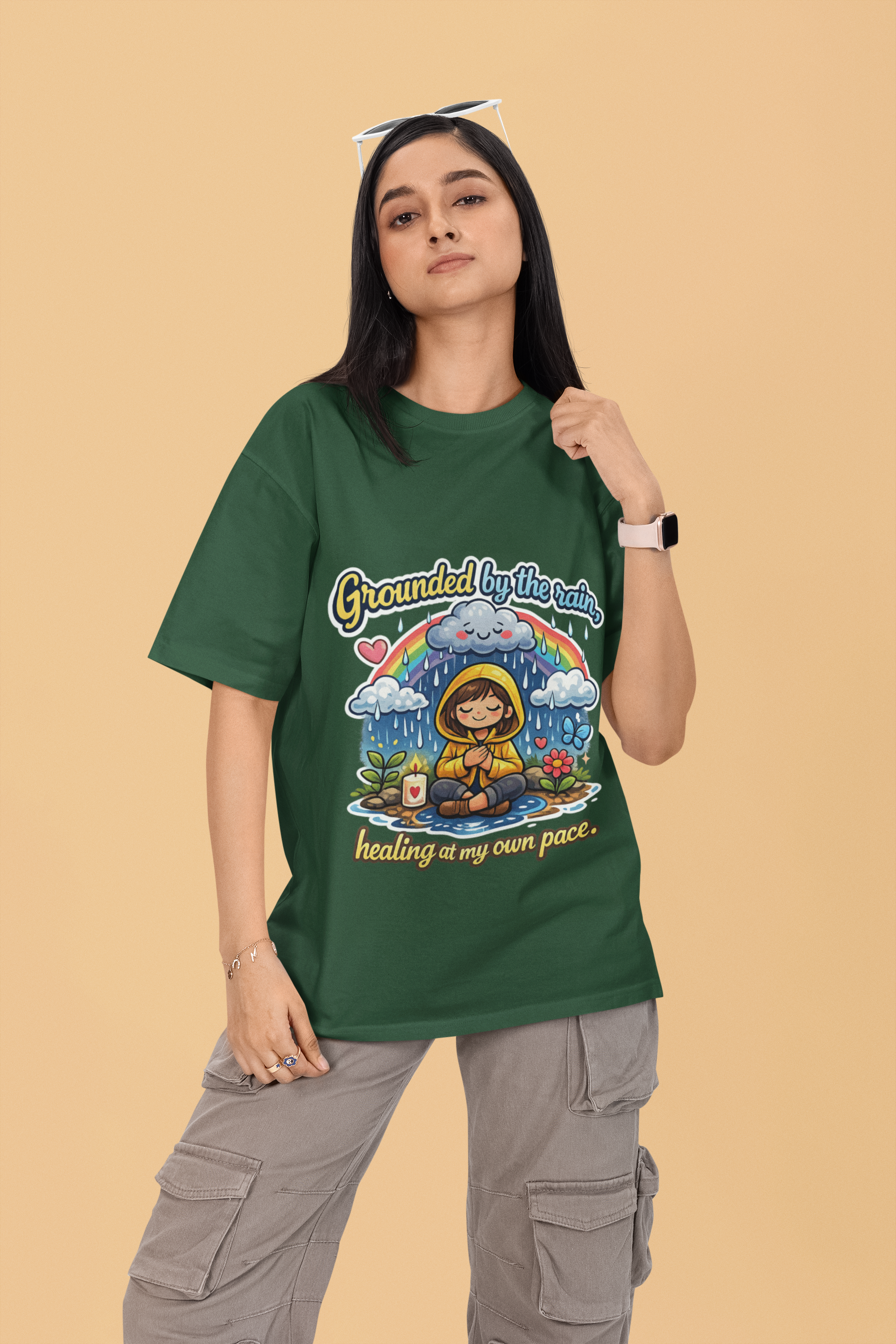Snuggle Spot Grounded by the rain Mixed Shade Unisex Terry Oversized T-Shirt
