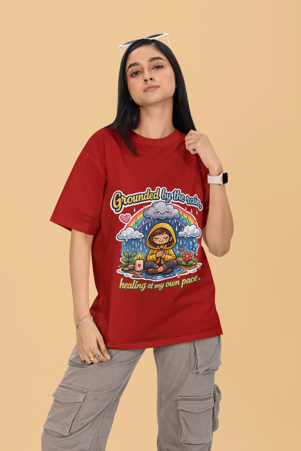 Snuggle Spot Grounded by the rain Mixed Shade Unisex Terry Oversized T-Shirt