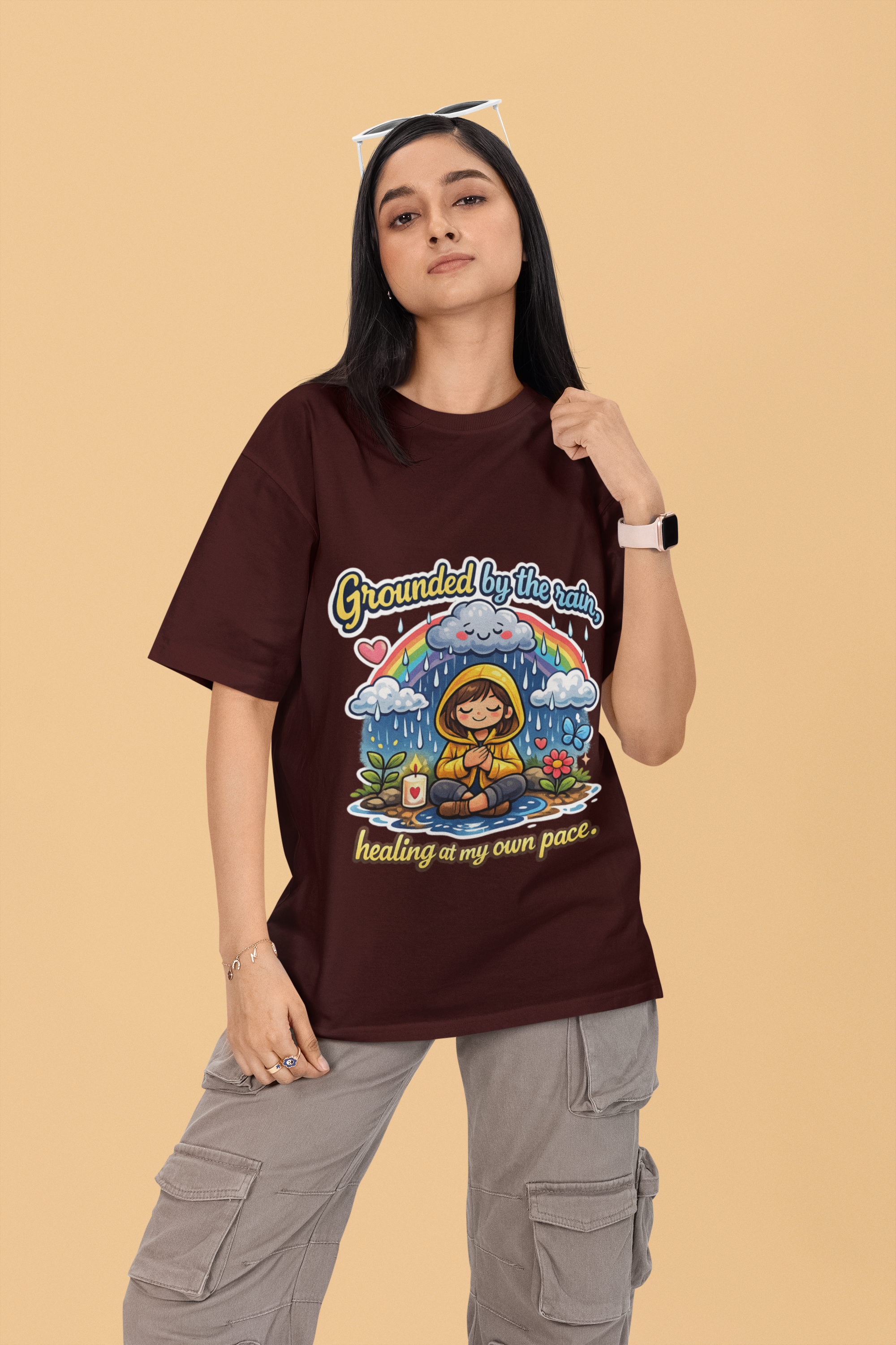 Snuggle Spot Grounded by the rain Mixed Shade Unisex Terry Oversized T-Shirt
