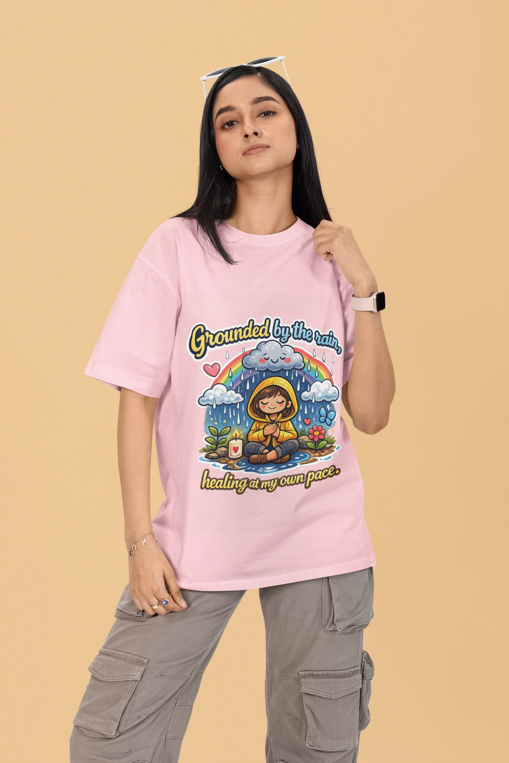 Snuggle Spot Grounded by the rain Mixed Shade Unisex Terry Oversized T-Shirt