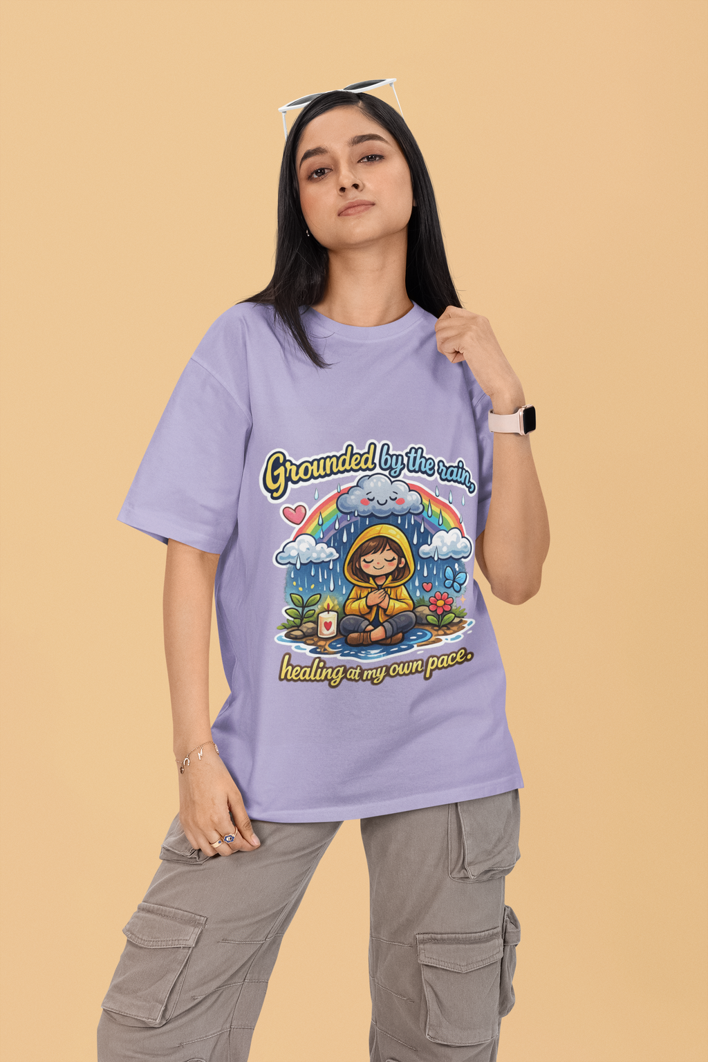 Snuggle Spot Grounded by the rain Mixed Shade Unisex Terry Oversized T-Shirt