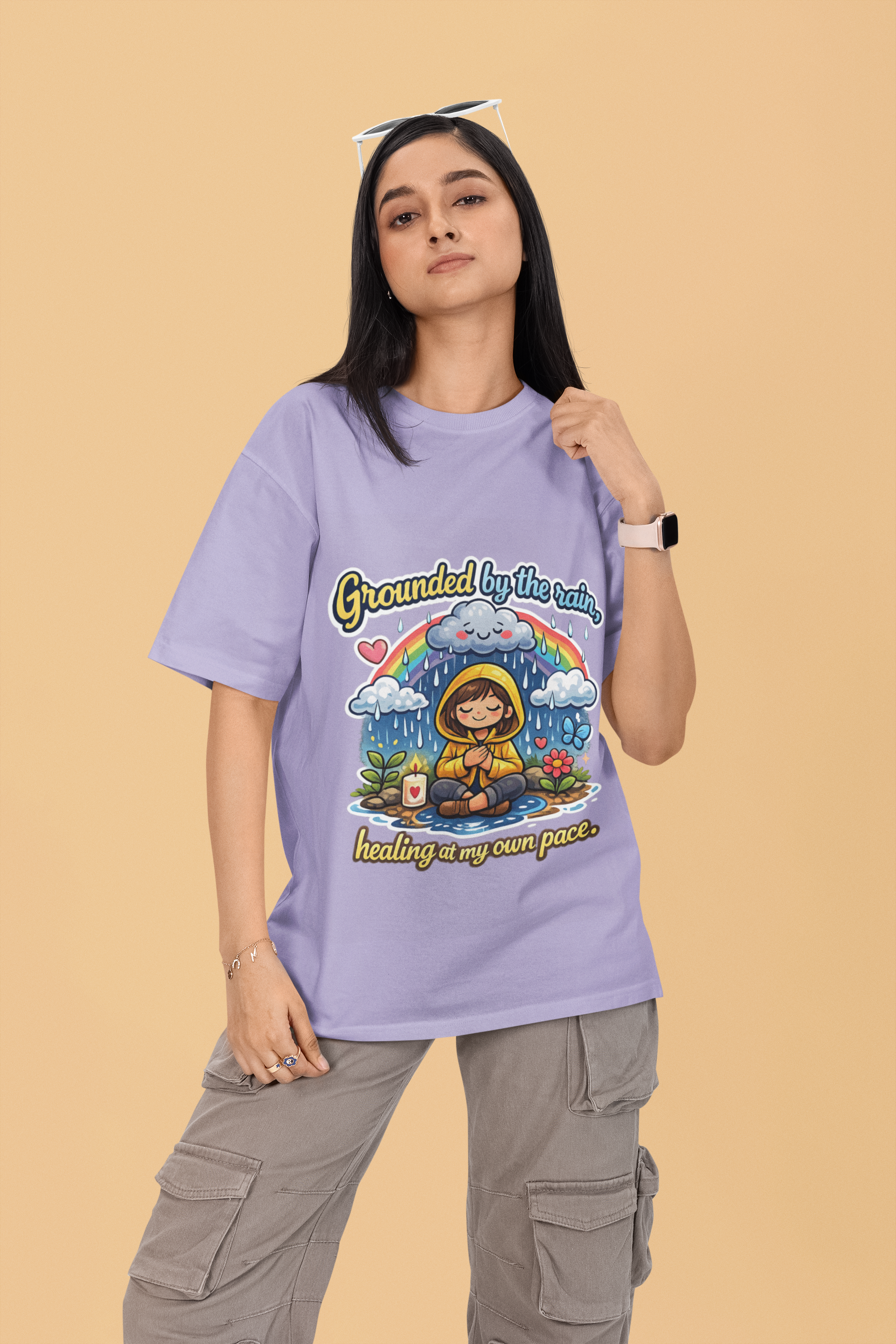 Snuggle Spot Grounded by the rain Mixed Shade Unisex Terry Oversized T-Shirt