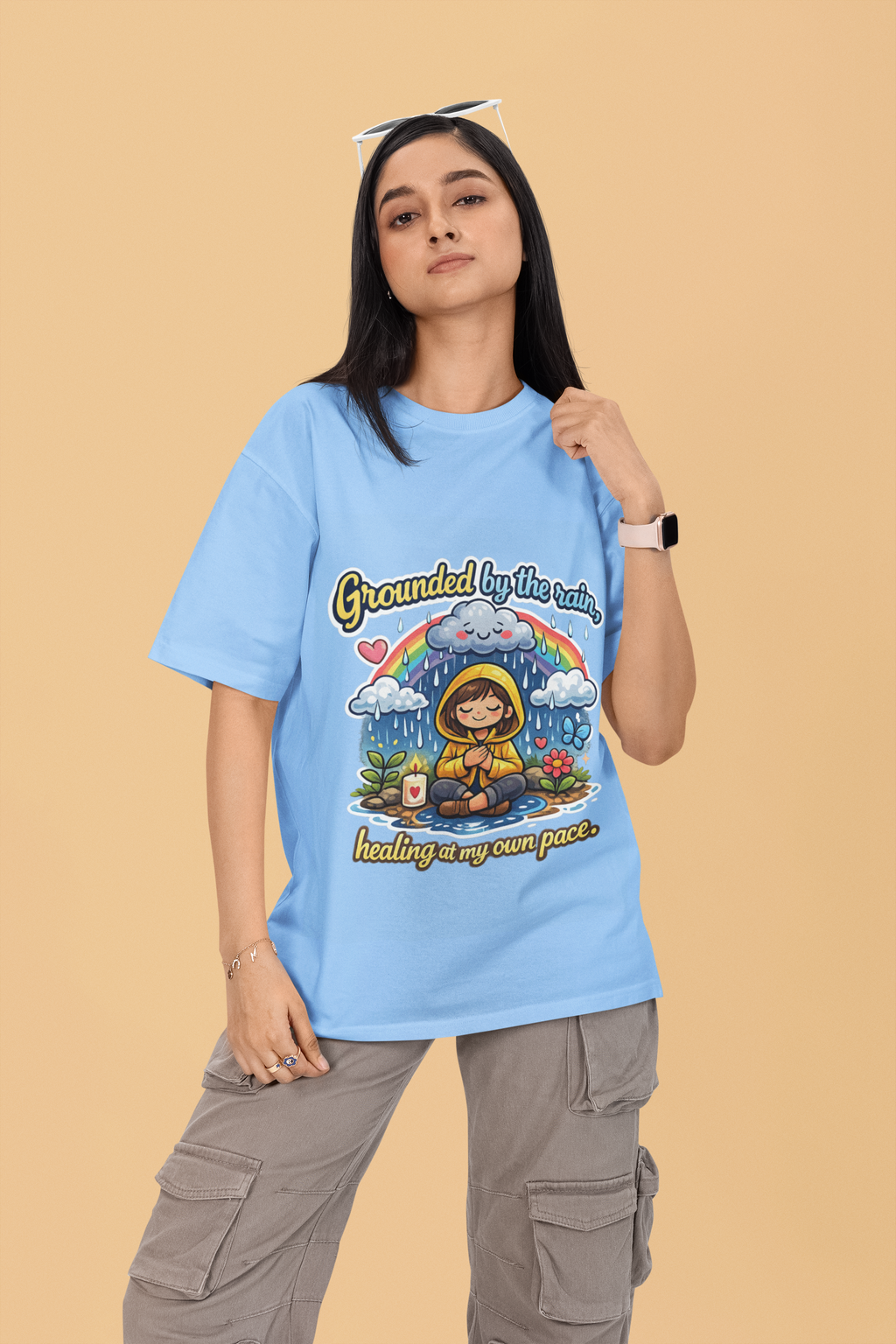 Snuggle Spot Grounded by the rain Mixed Shade Unisex Terry Oversized T-Shirt