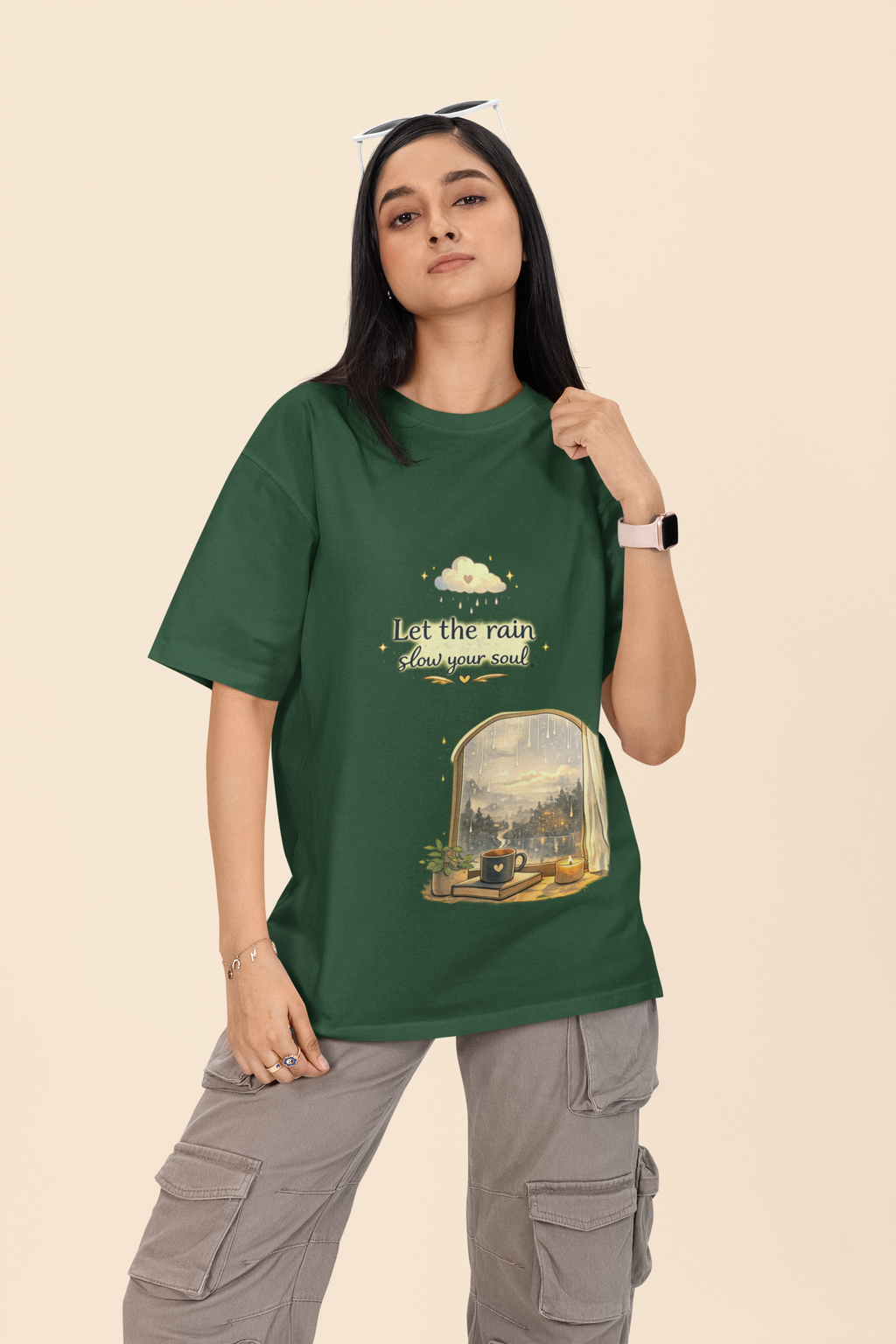 Snuggle Spot Let the rain Slow Your Soul Darker Shade Unisex Oversized T-Shirt