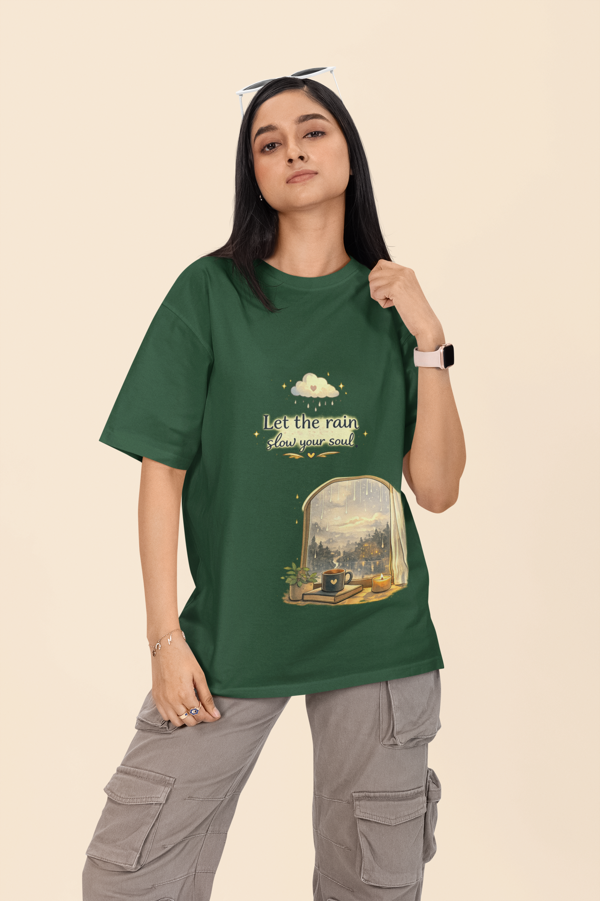 Snuggle Spot Let the rain Slow Your Soul Darker Shade Unisex Oversized T-Shirt