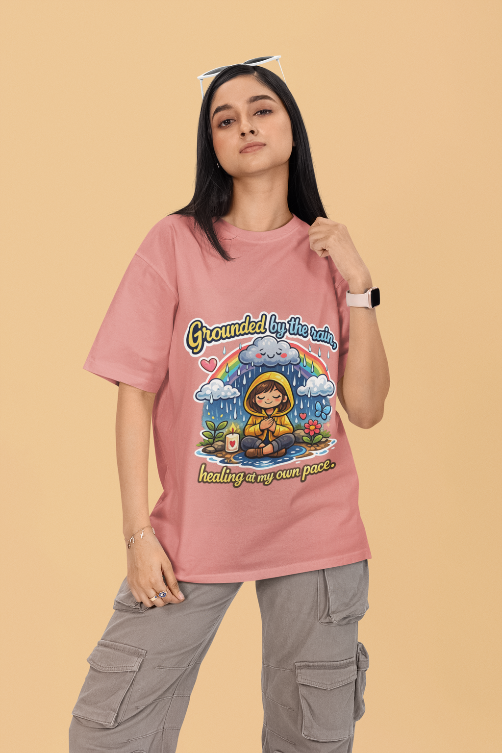 Snuggle Spot Grounded by the rain Mixed Shade Unisex Terry Oversized T-Shirt