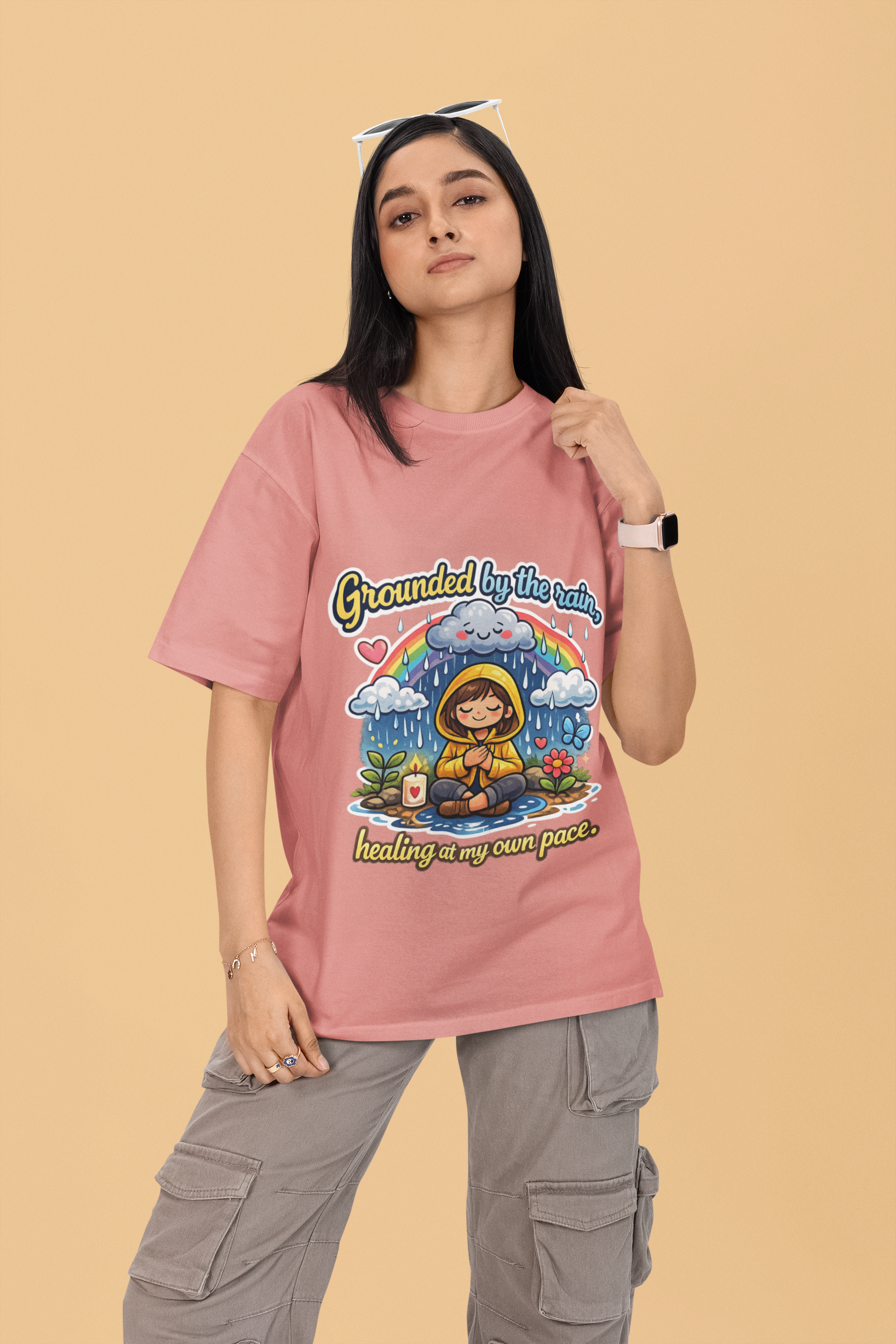 Snuggle Spot Grounded by the rain Mixed Shade Unisex Terry Oversized T-Shirt