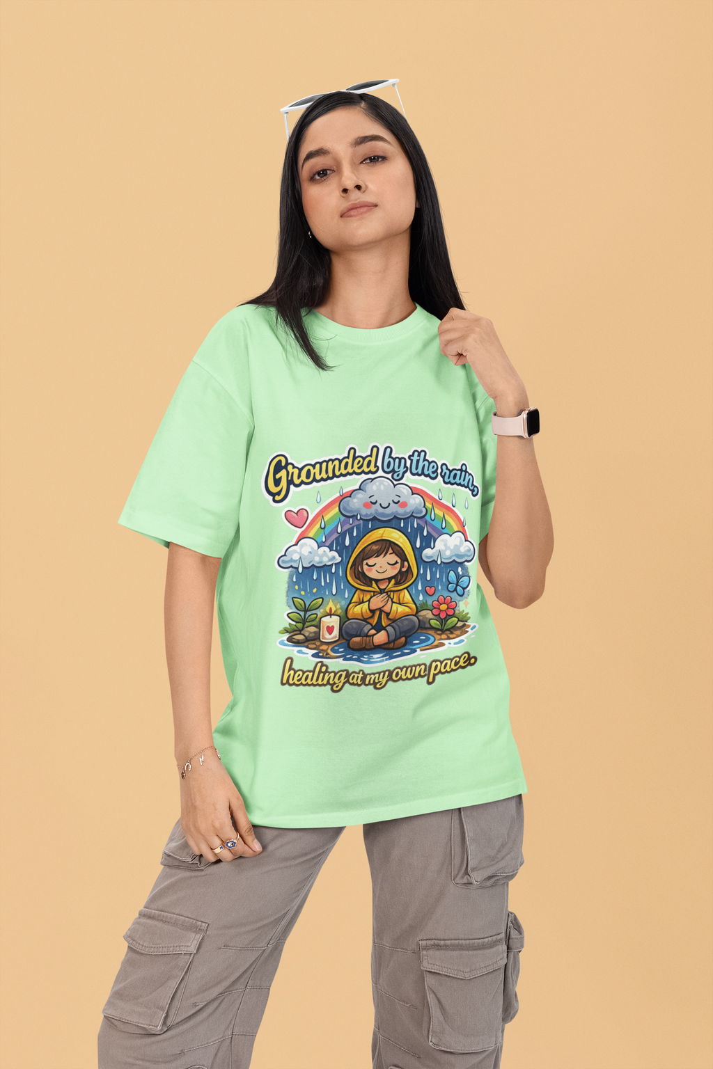 Snuggle Spot Grounded by the rain Mixed Shade Unisex Terry Oversized T-Shirt