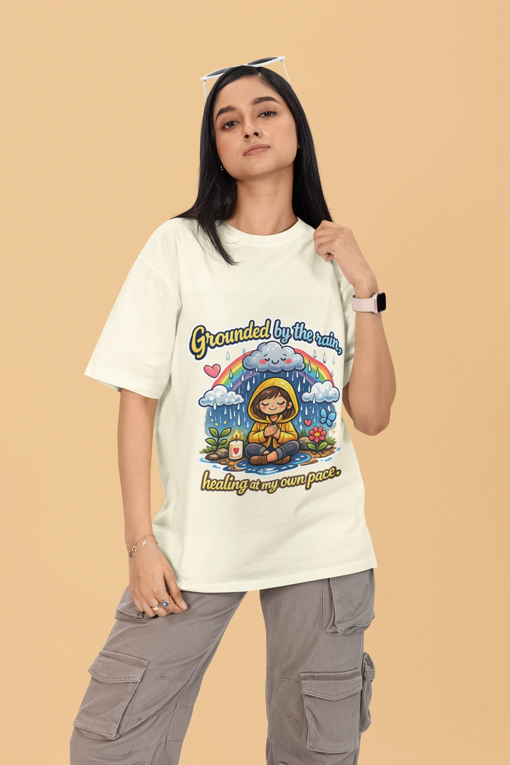 Snuggle Spot Grounded by the rain Mixed Shade Unisex Terry Oversized T-Shirt