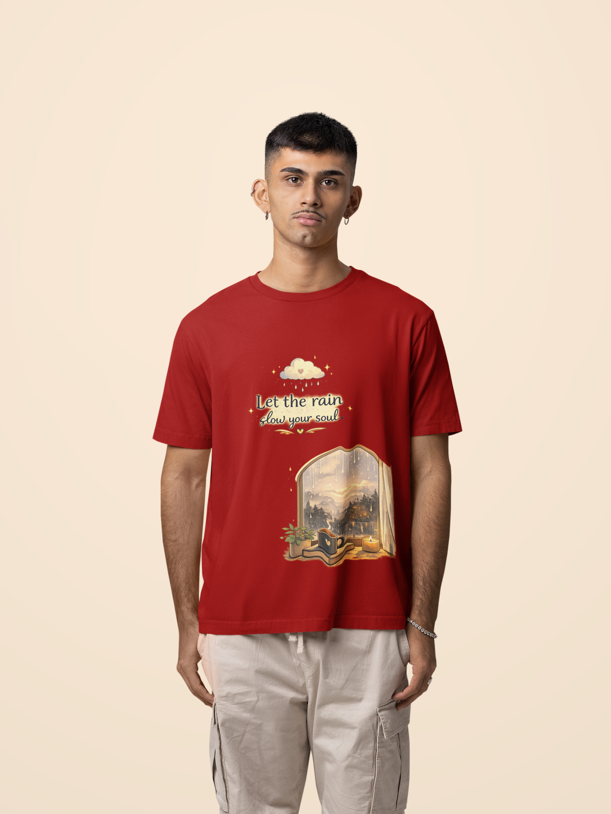 Snuggle Spot Let the rain Slow Your Soul Darker Shade Unisex Oversized T-Shirt