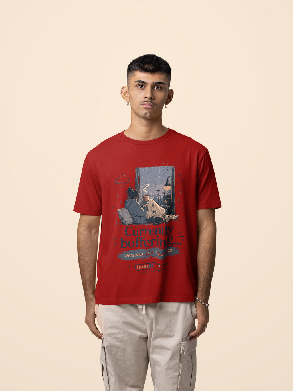 Snuggle Spot Currently Buffering Because its Raining Lighter Shade Unisex Oversized T-Shirt