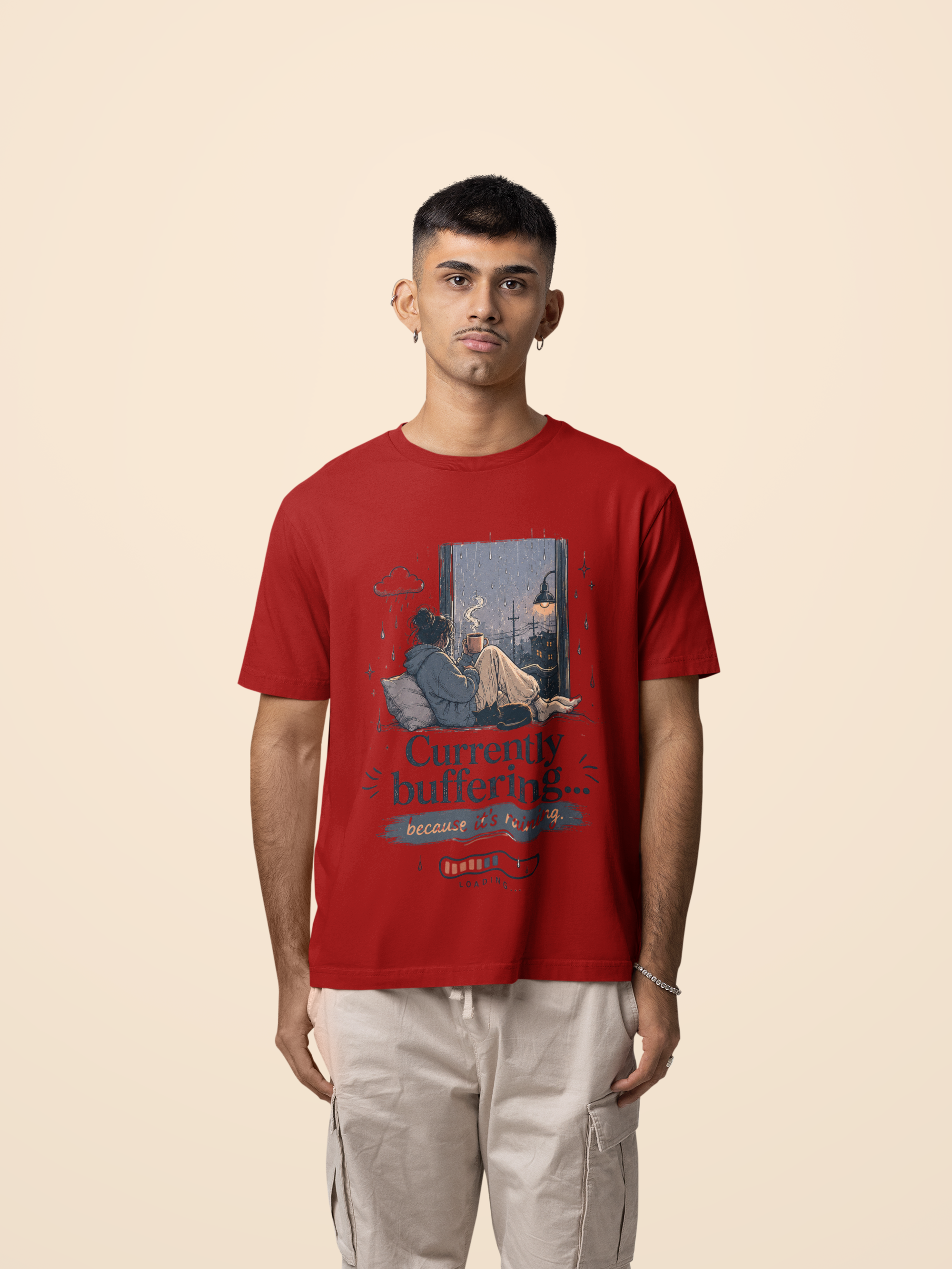 Snuggle Spot Currently Buffering Because its Raining Lighter Shade Unisex Oversized T-Shirt