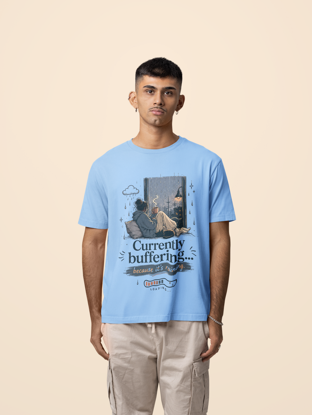 Snuggle Spot Currently Buffering Because its Raining Lighter Shade Unisex Oversized T-Shirt