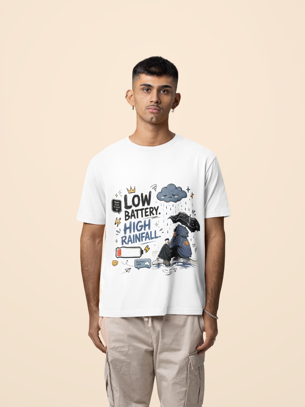 Snuggle Spot Low Battery High Rainfall Mixed Shade Unisex Oversized T-shirt