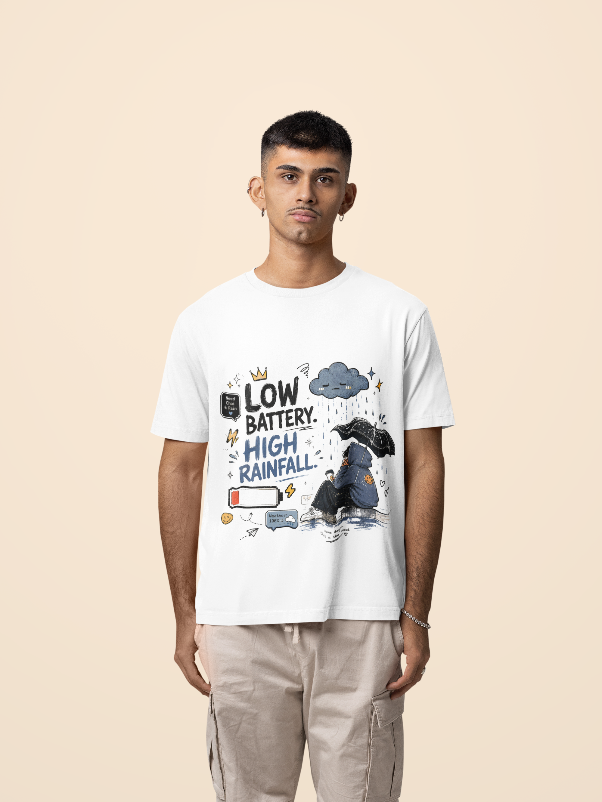 Snuggle Spot Low Battery High Rainfall Mixed Shade Unisex Oversized T-shirt
