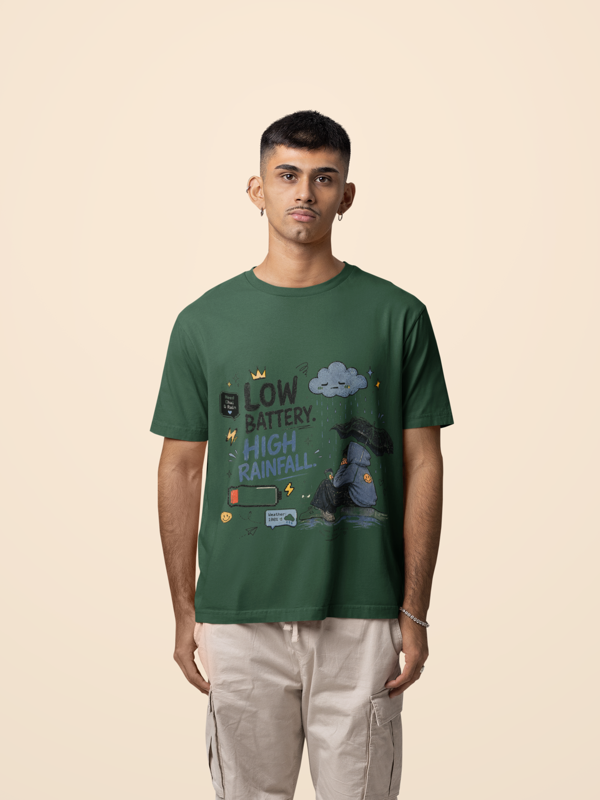 Snuggle Spot Low Battery High Rainfall Mixed Shade Unisex Oversized T-shirt