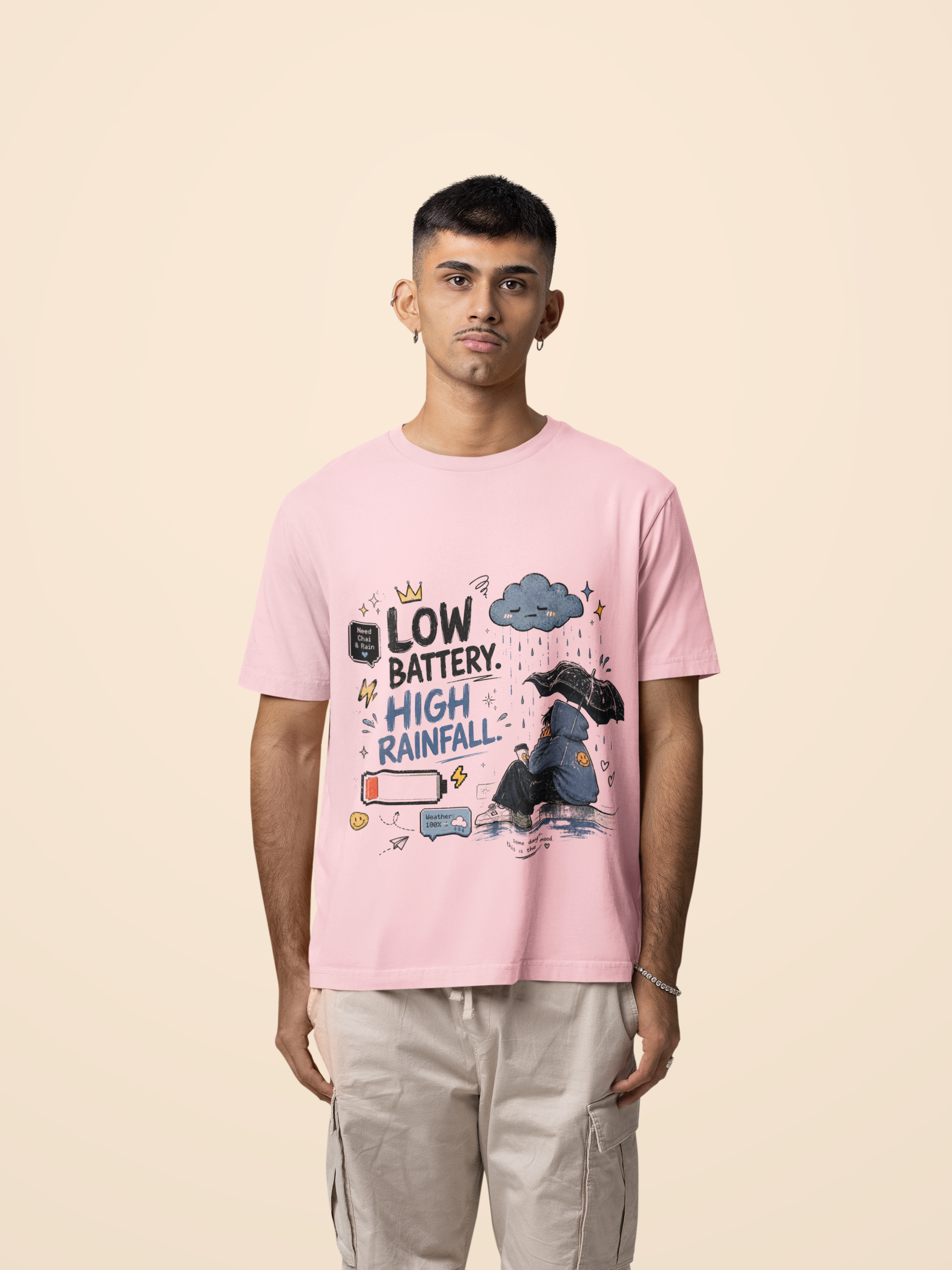 Snuggle Spot Low Battery High Rainfall Mixed Shade Unisex Oversized T-shirt