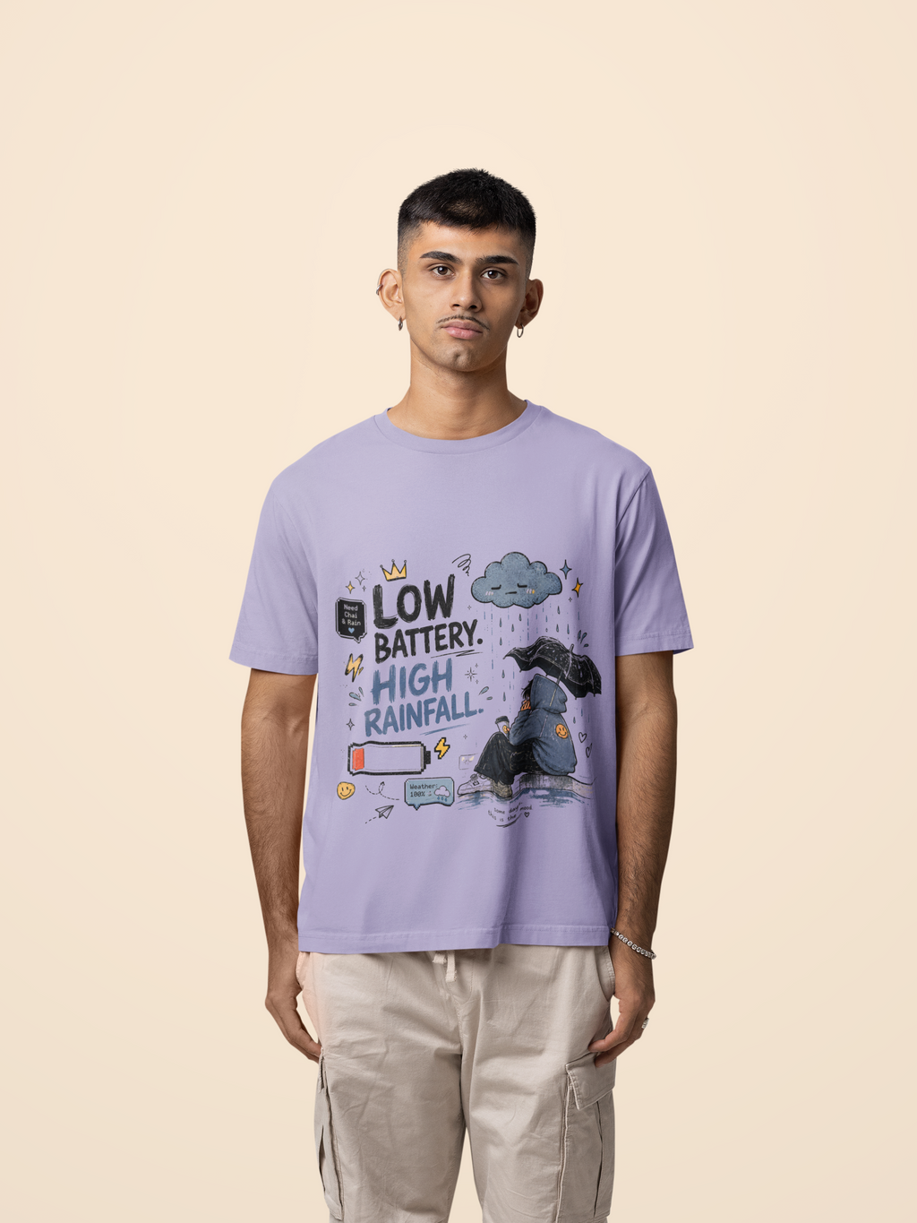 Snuggle Spot Low Battery High Rainfall Mixed Shade Unisex Oversized T-shirt