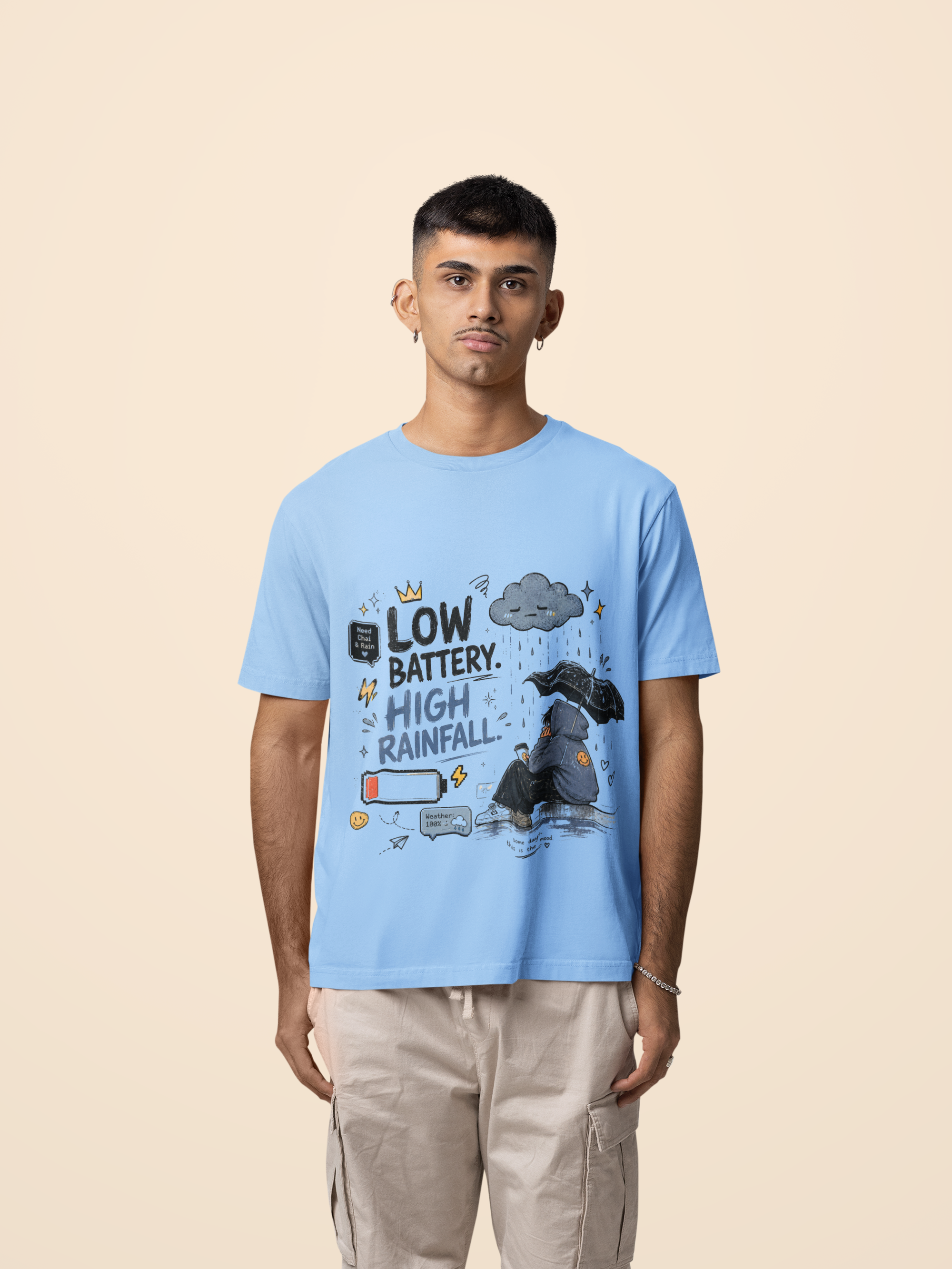 Snuggle Spot Low Battery High Rainfall Mixed Shade Unisex Oversized T-shirt