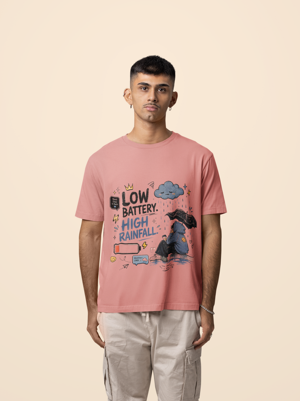 Snuggle Spot Low Battery High Rainfall Mixed Shade Unisex Oversized T-shirt