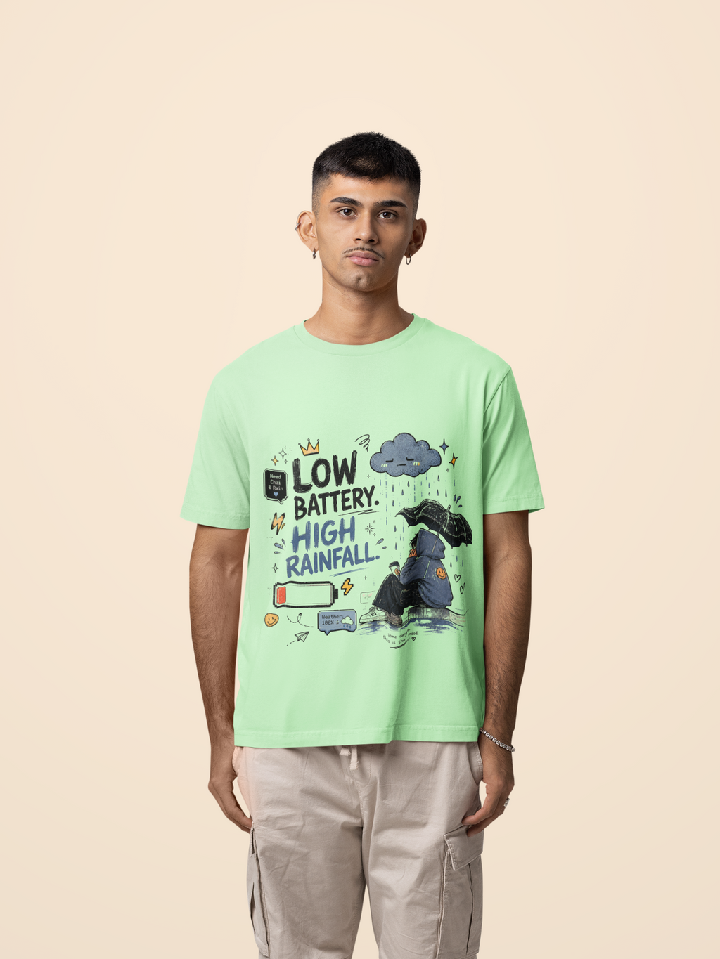 Snuggle Spot Low Battery High Rainfall Mixed Shade Unisex Oversized T-shirt