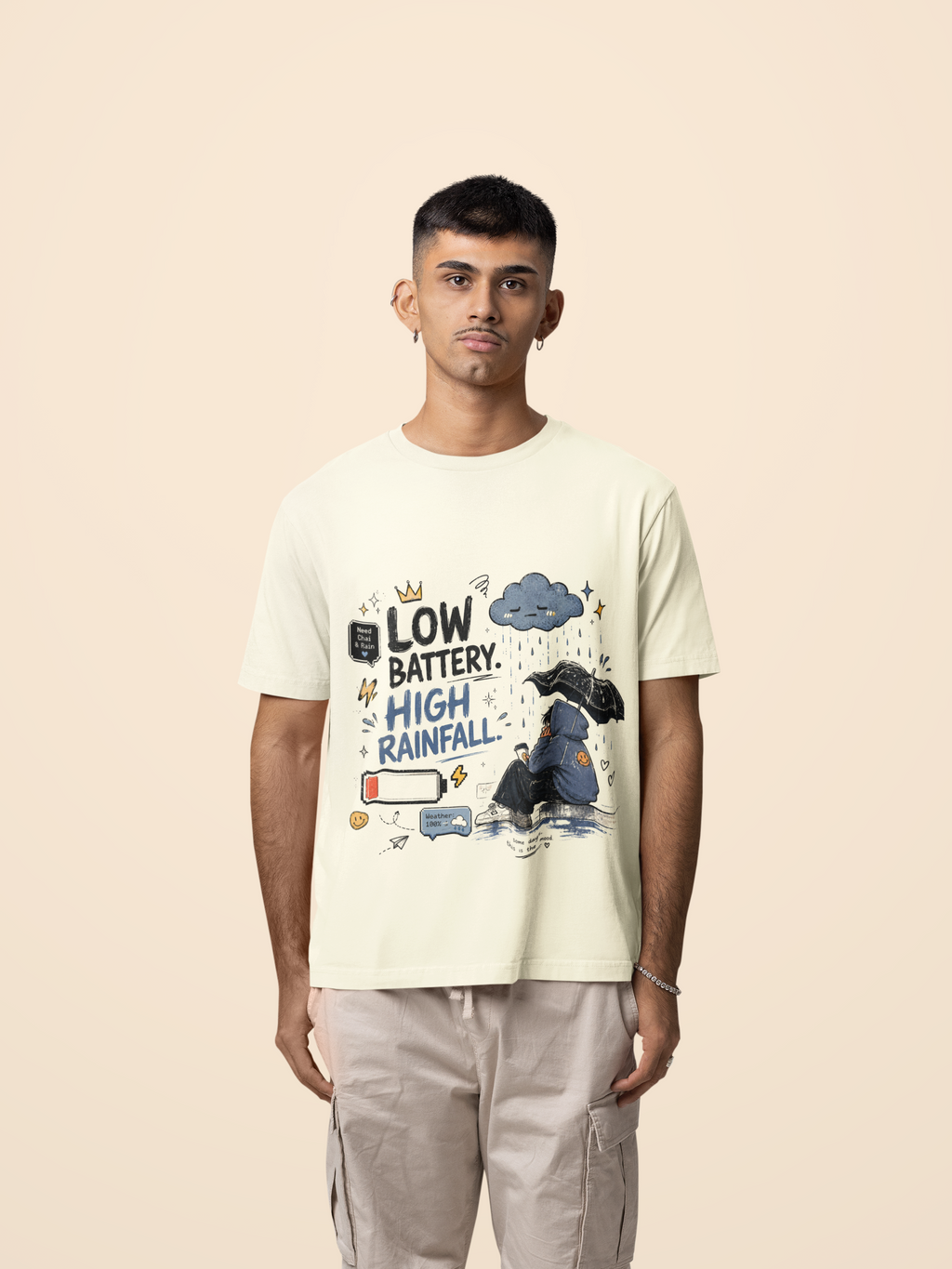 Snuggle Spot Low Battery High Rainfall Mixed Shade Unisex Oversized T-shirt