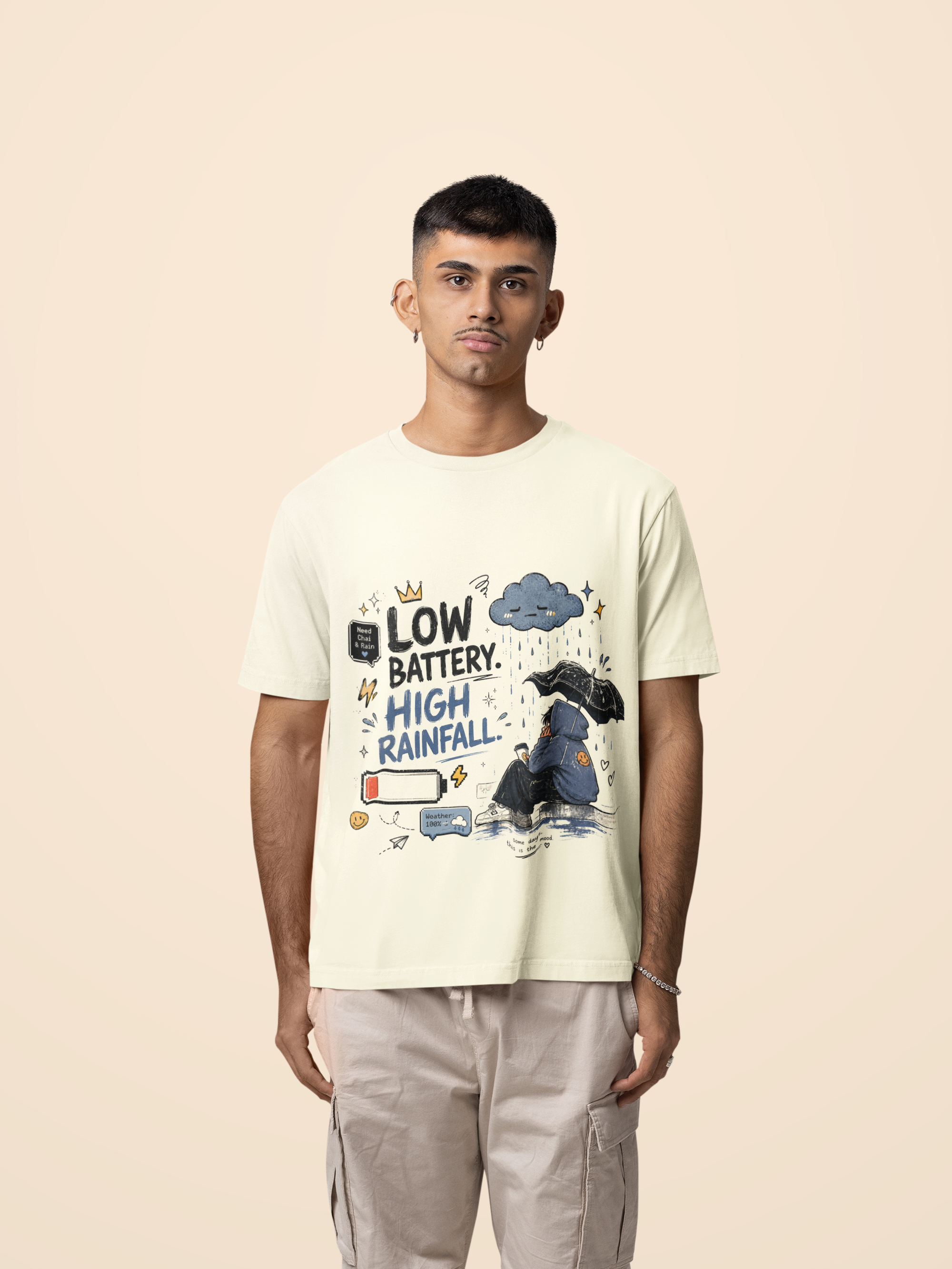 Snuggle Spot Low Battery High Rainfall Mixed Shade Unisex Oversized T-shirt