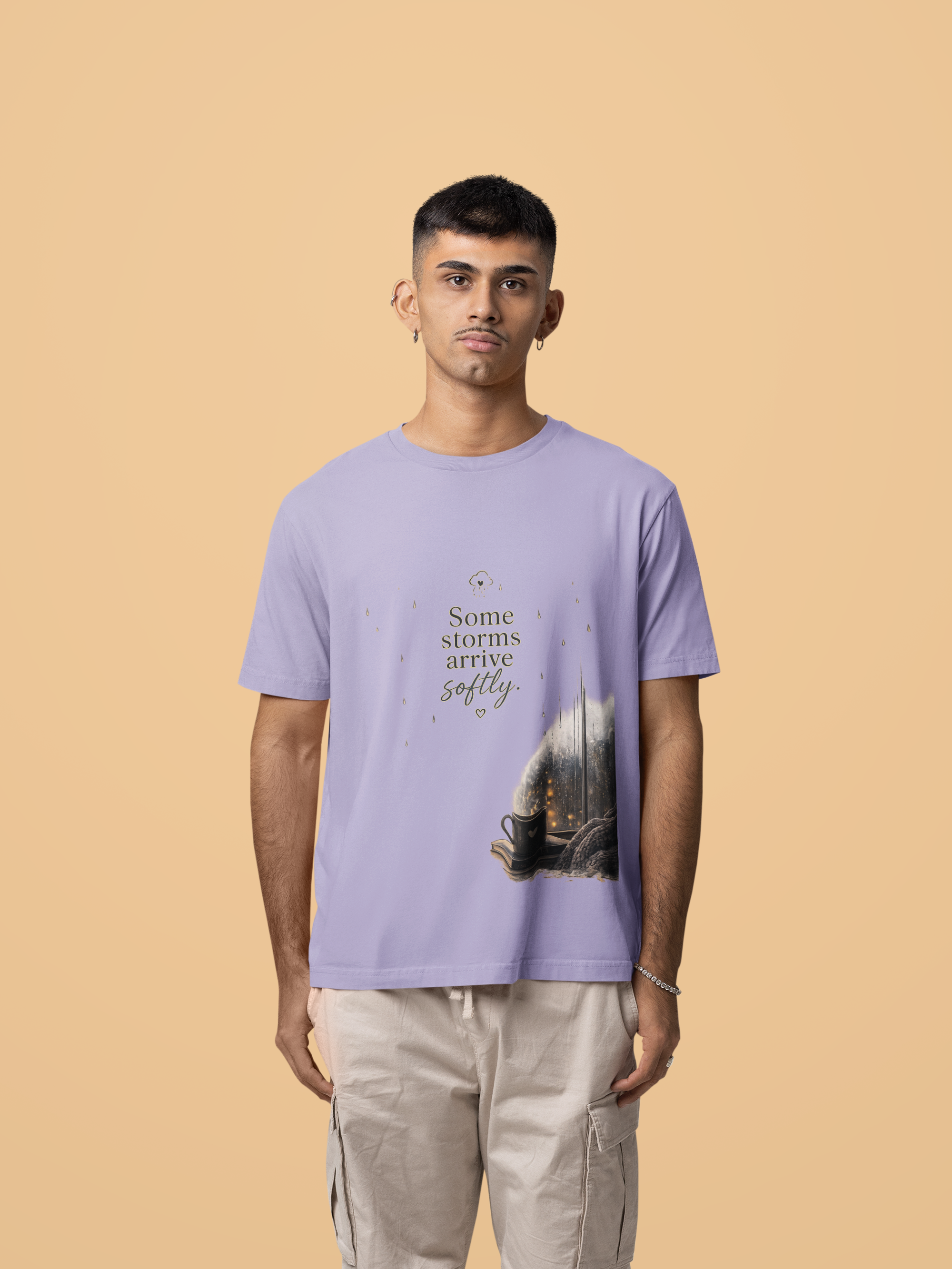 Snuggle Spot Some Storms Arrive Softly Lighter Shade Unisex Oversized T-Shirt
