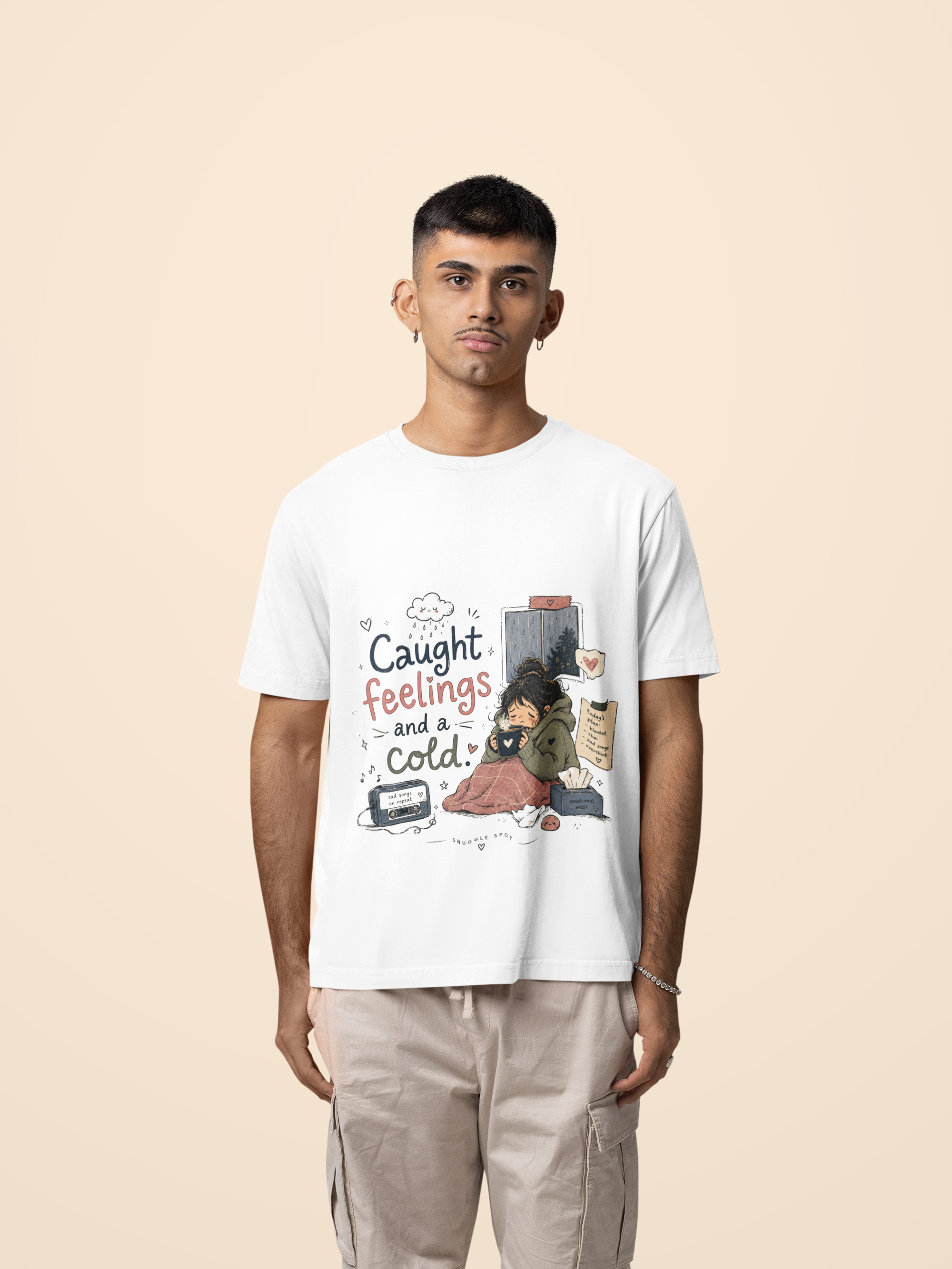 Snuggle Spot Caught Feelings and a Cold Lighter Shade Unisex Oversized T-Shirt