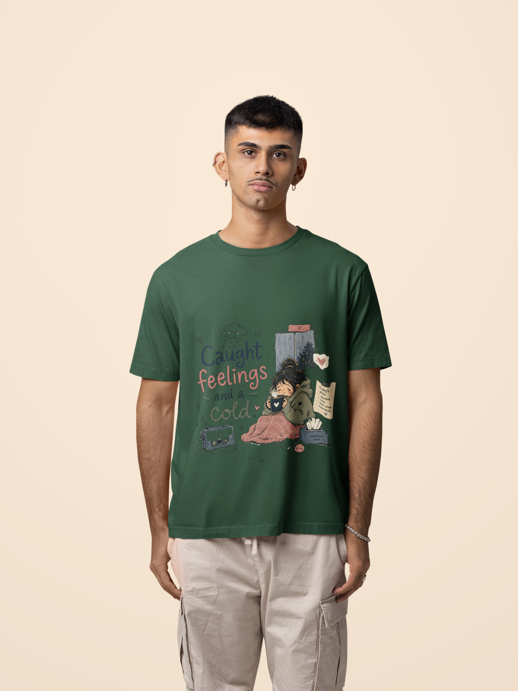 Snuggle Spot Caught Feelings and a Cold Lighter Shade Unisex Oversized T-Shirt