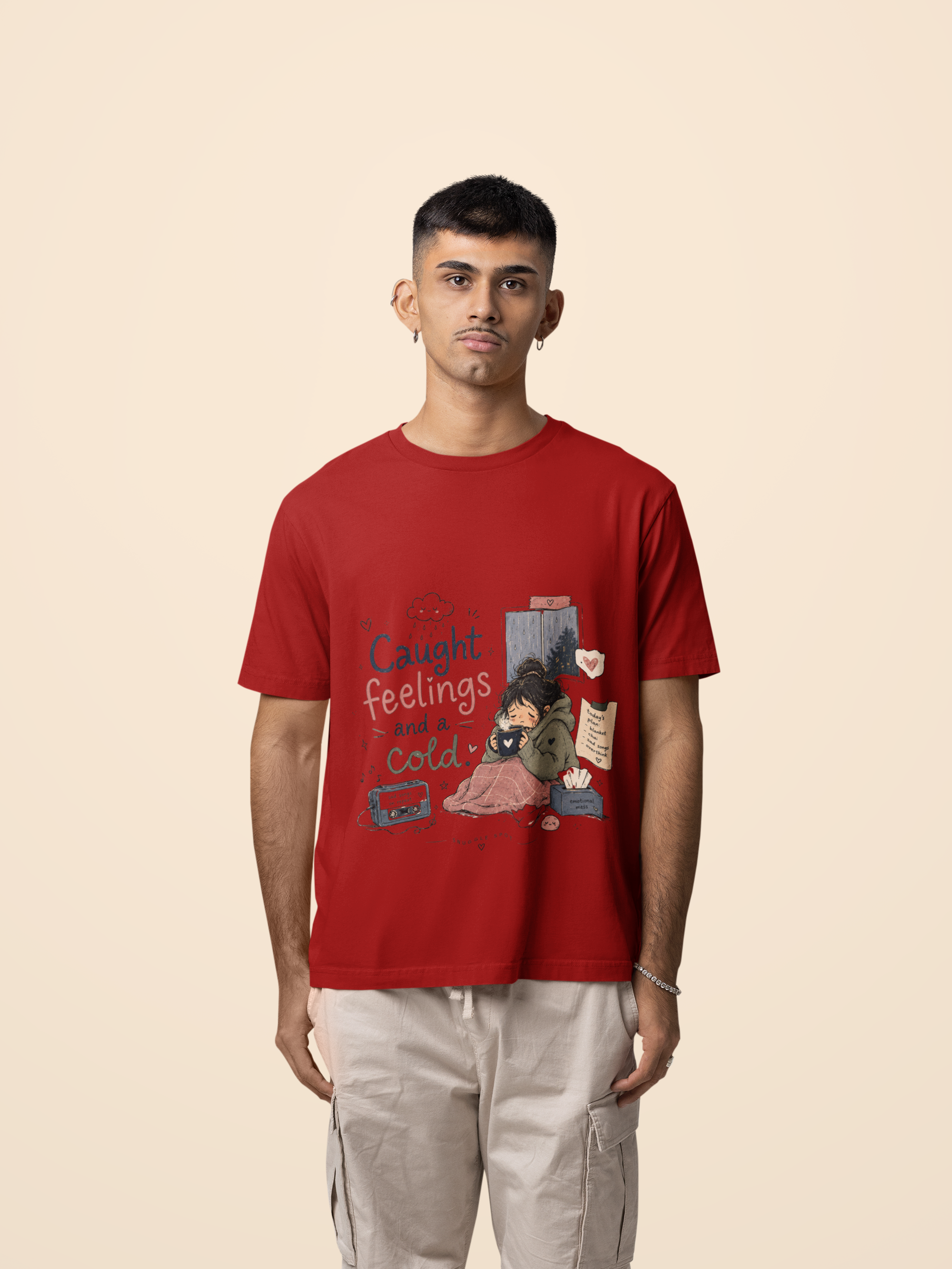 Snuggle Spot Caught Feelings and a Cold Lighter Shade Unisex Oversized T-Shirt
