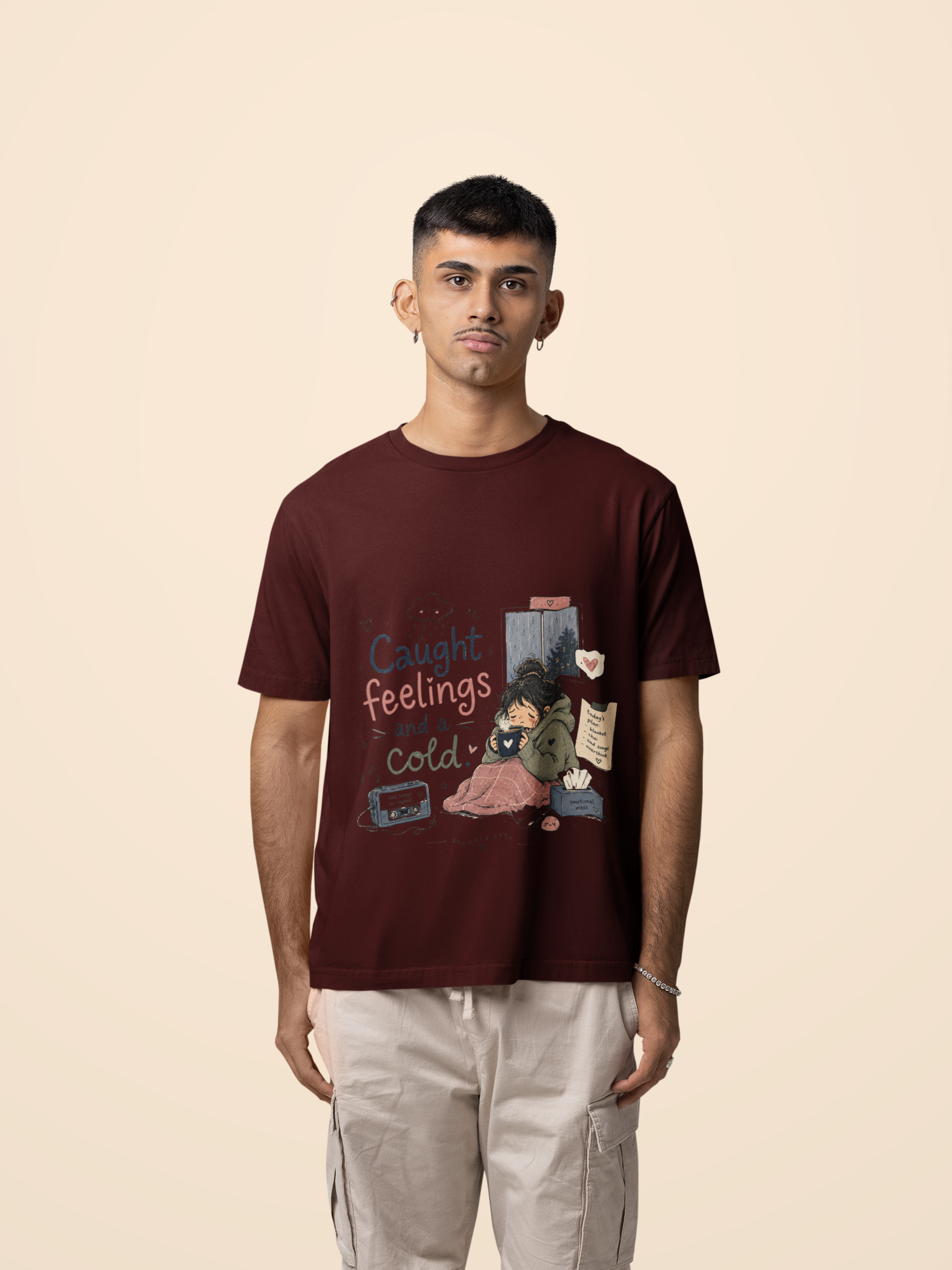Snuggle Spot Caught Feelings and a Cold Lighter Shade Unisex Oversized T-Shirt