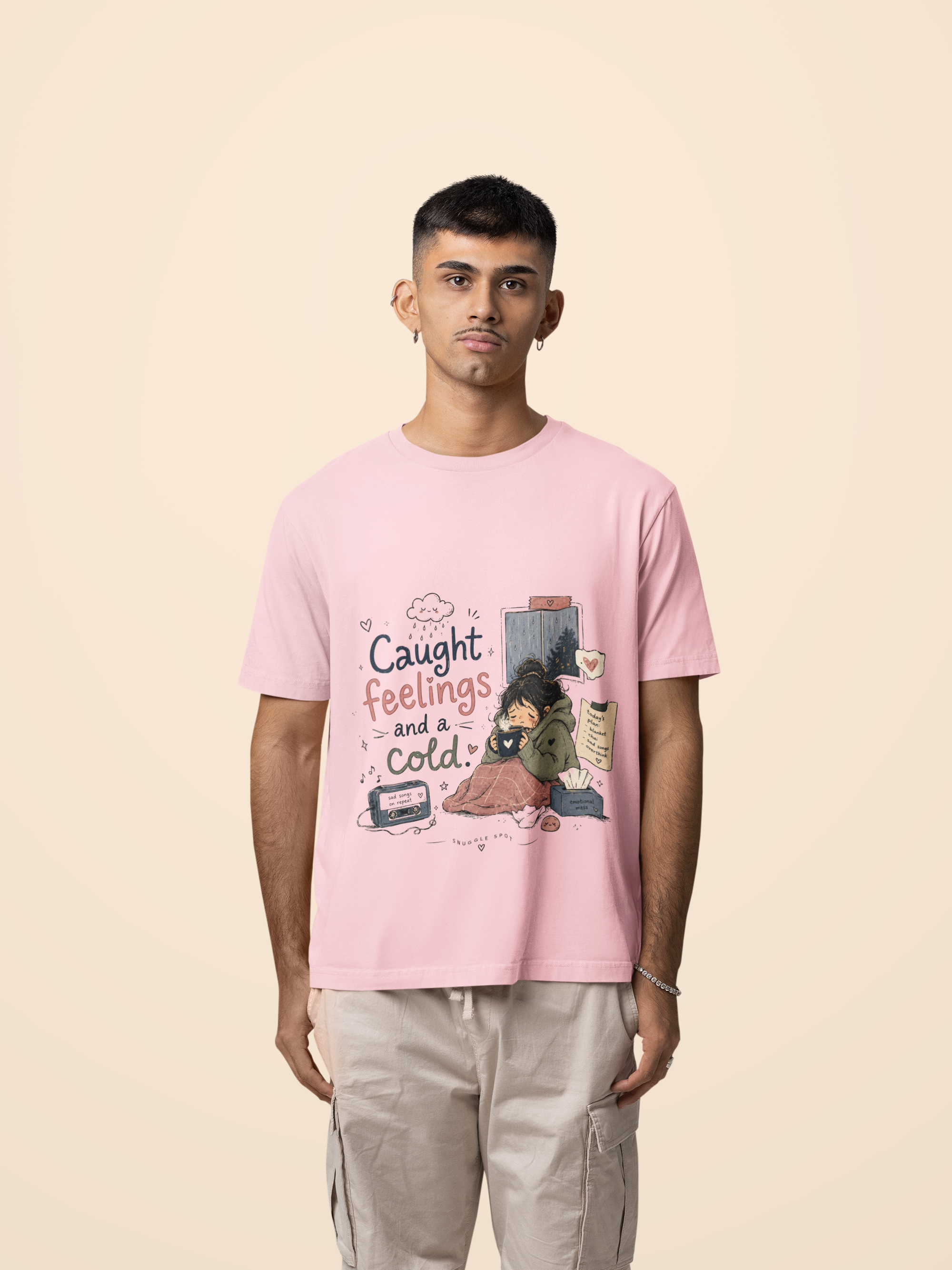 Snuggle Spot Caught Feelings and a Cold Lighter Shade Unisex Oversized T-Shirt